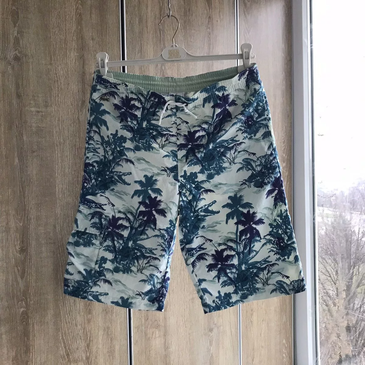 Lacoste × Vintage LACOSTE SHORTS GREEN STRIPE cargo mens size S/Xs White Streetwear