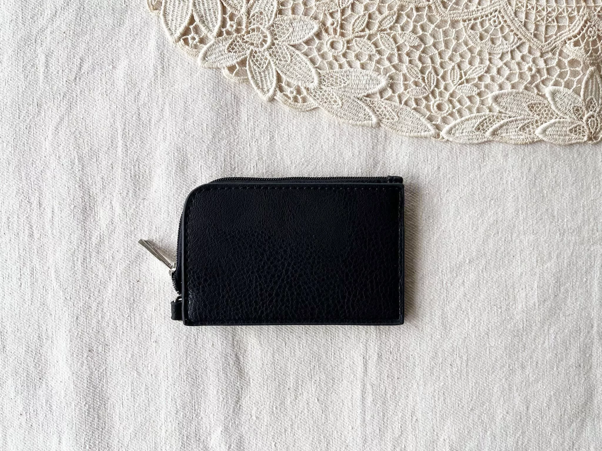 Vintage Wallets Vintage Compact Size Minimalist Black PU Leather half zip wallet Streetwear
