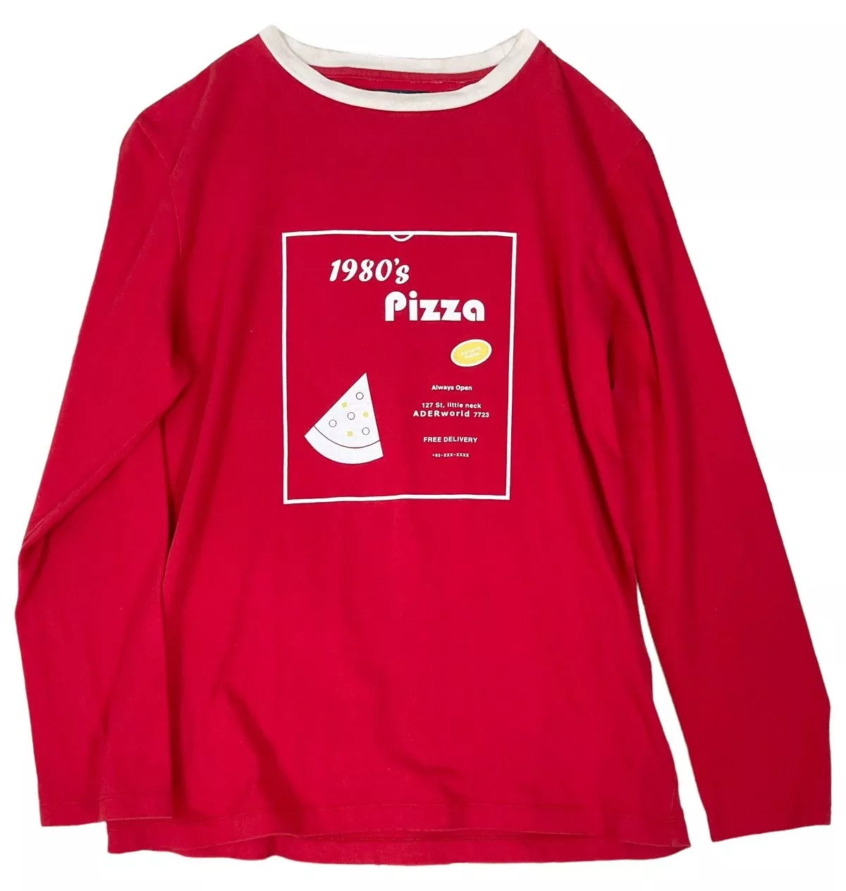 Ader Error Long Sleeve T Shirts ADER ERROR 1980s Vintage Pizza Receipt Long Sleeve Red