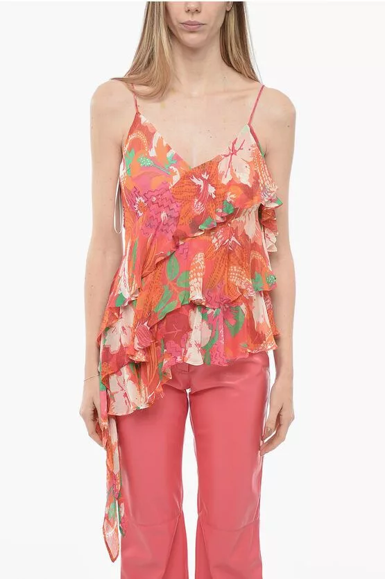 MSGM Tank Tops MSGM og1mm0724 Asymmetric Ciffon Slip Top in Multicolor