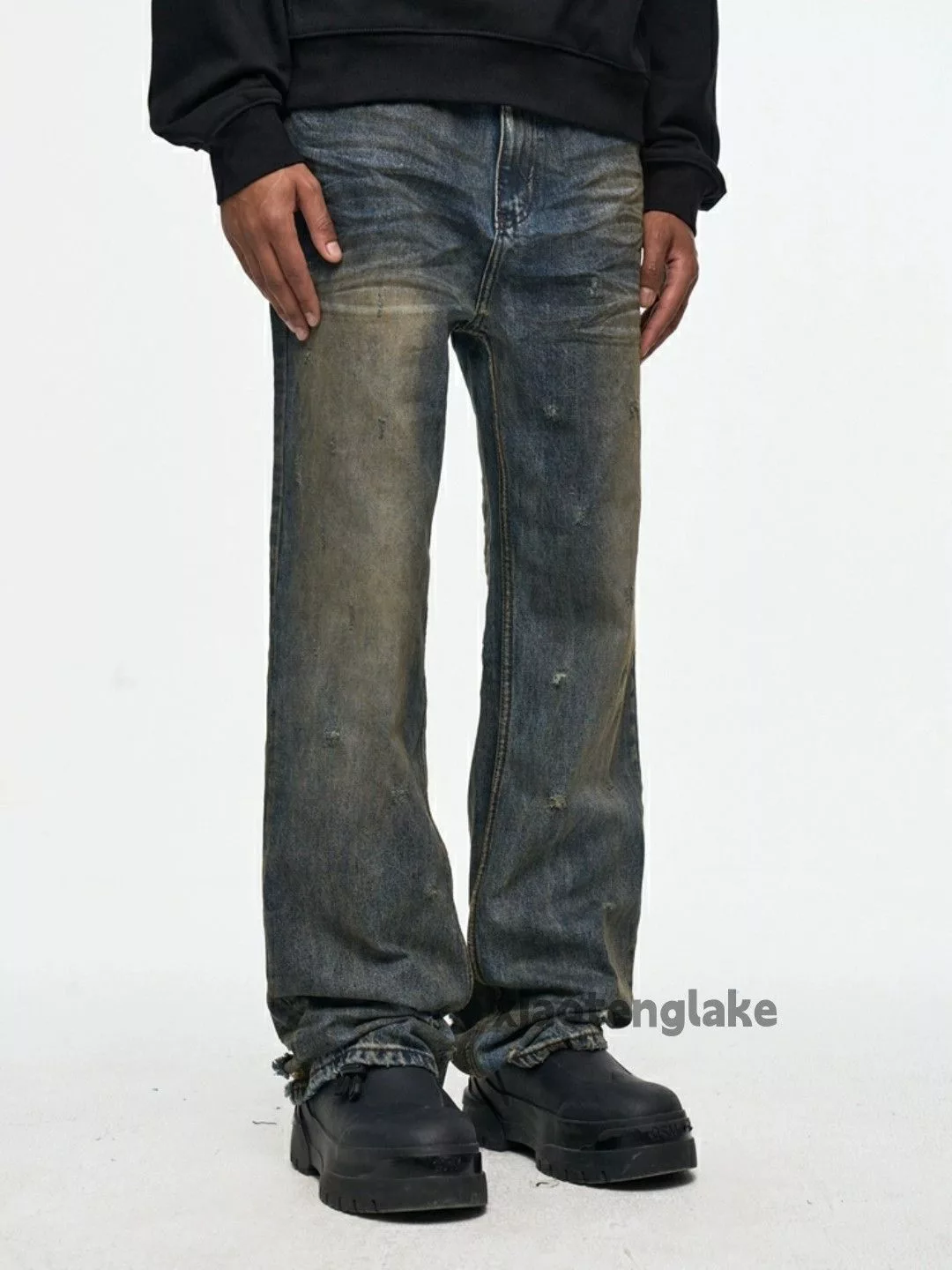Jean Denim Jean × Vintage washed faded yuppie ripped rusty stain grunge jeans Blue