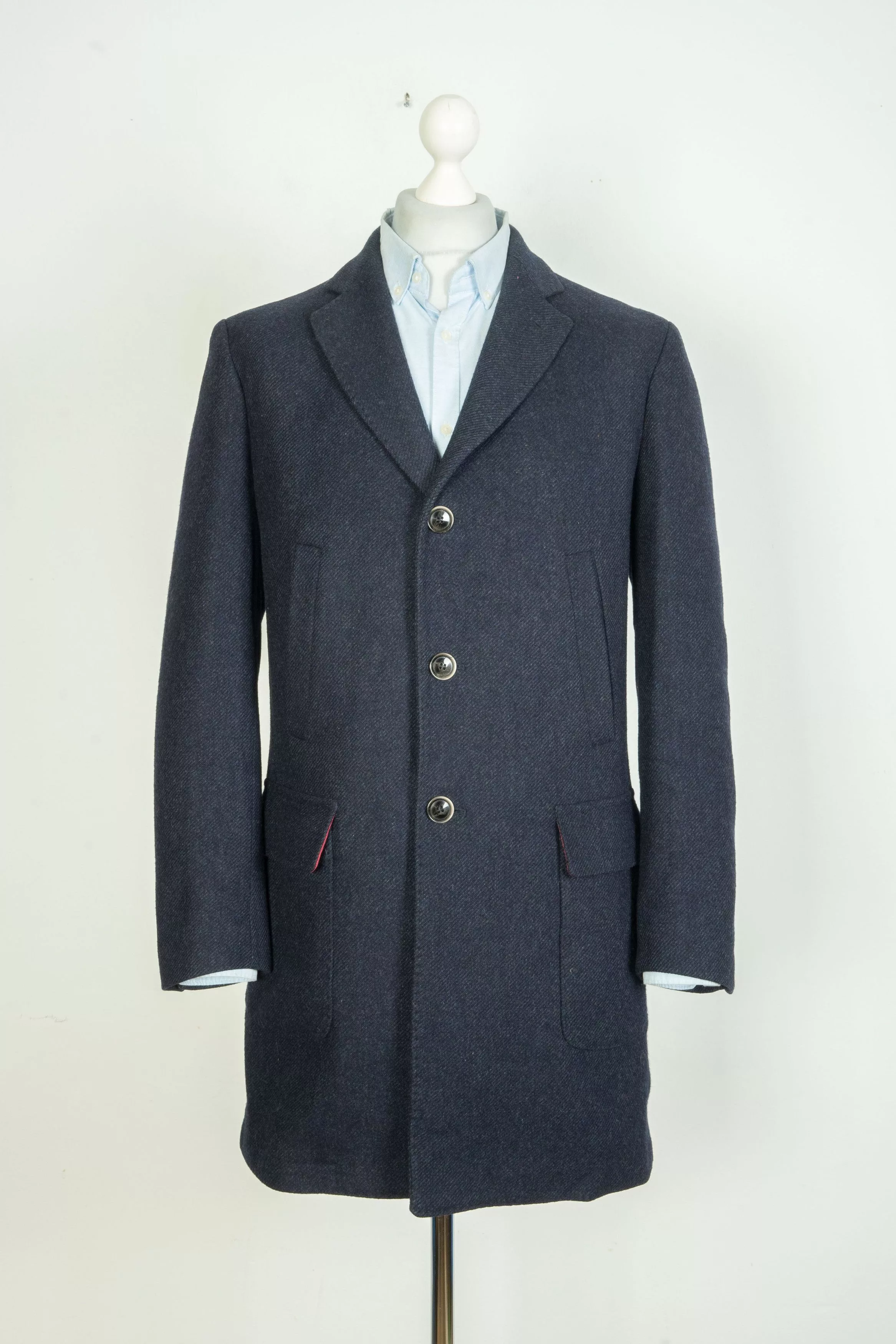 Hackett Heavy Coats Hackett London Wool Navy Blue Coat
