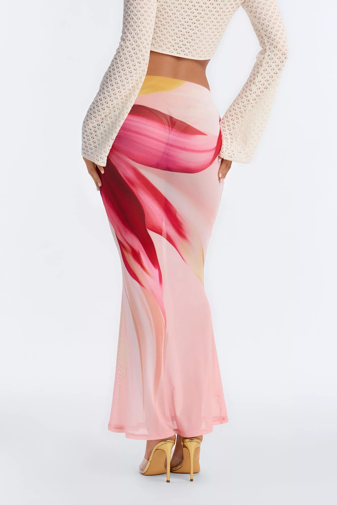 Soleil Sheer Floral Mesh Maxi Skirt - Pink/combo