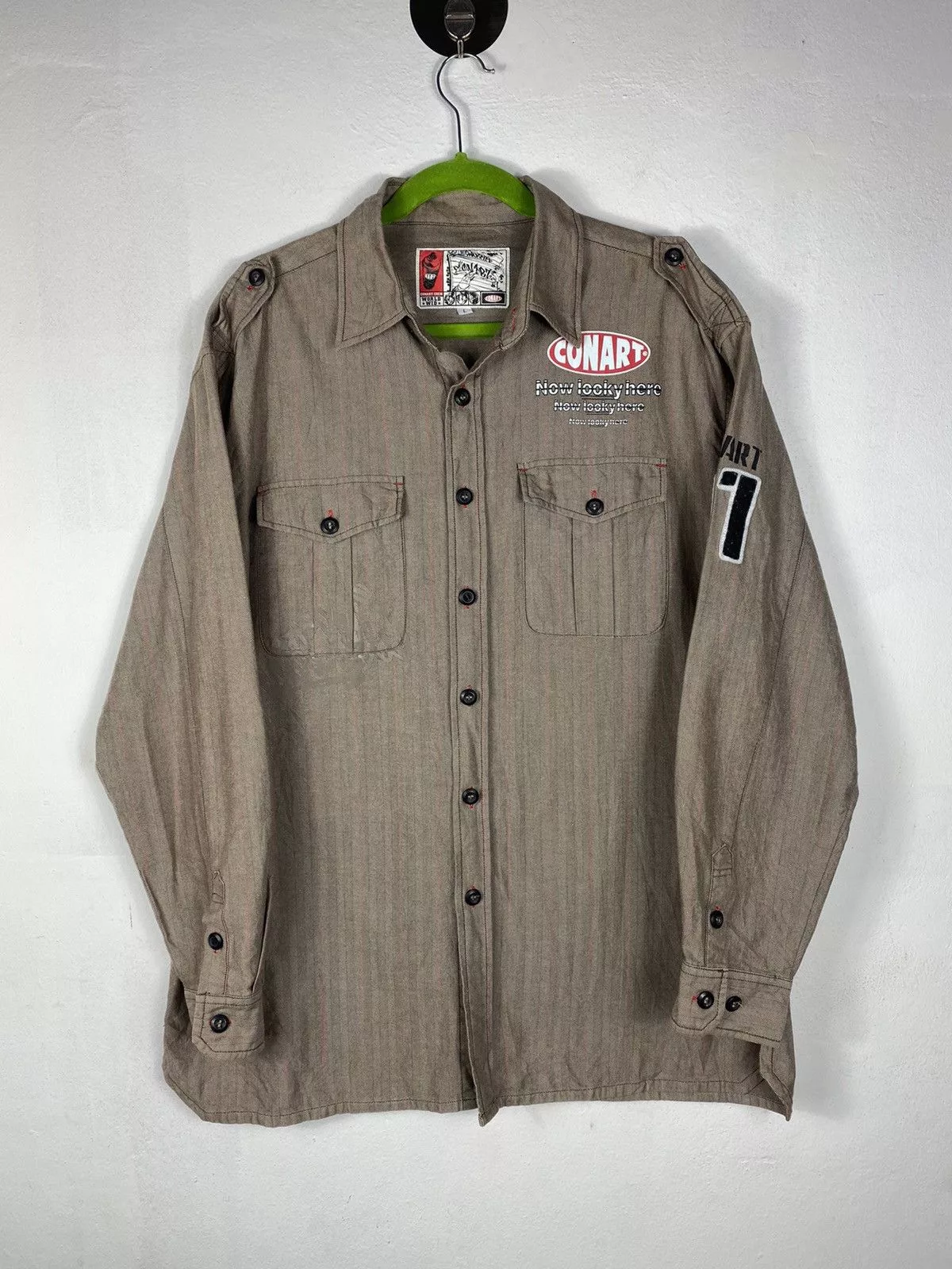 Japanese Brand Shirts Button Ups Japanese Brand Herringbone Twill Button Up Grafity Shirt By Conart Brown