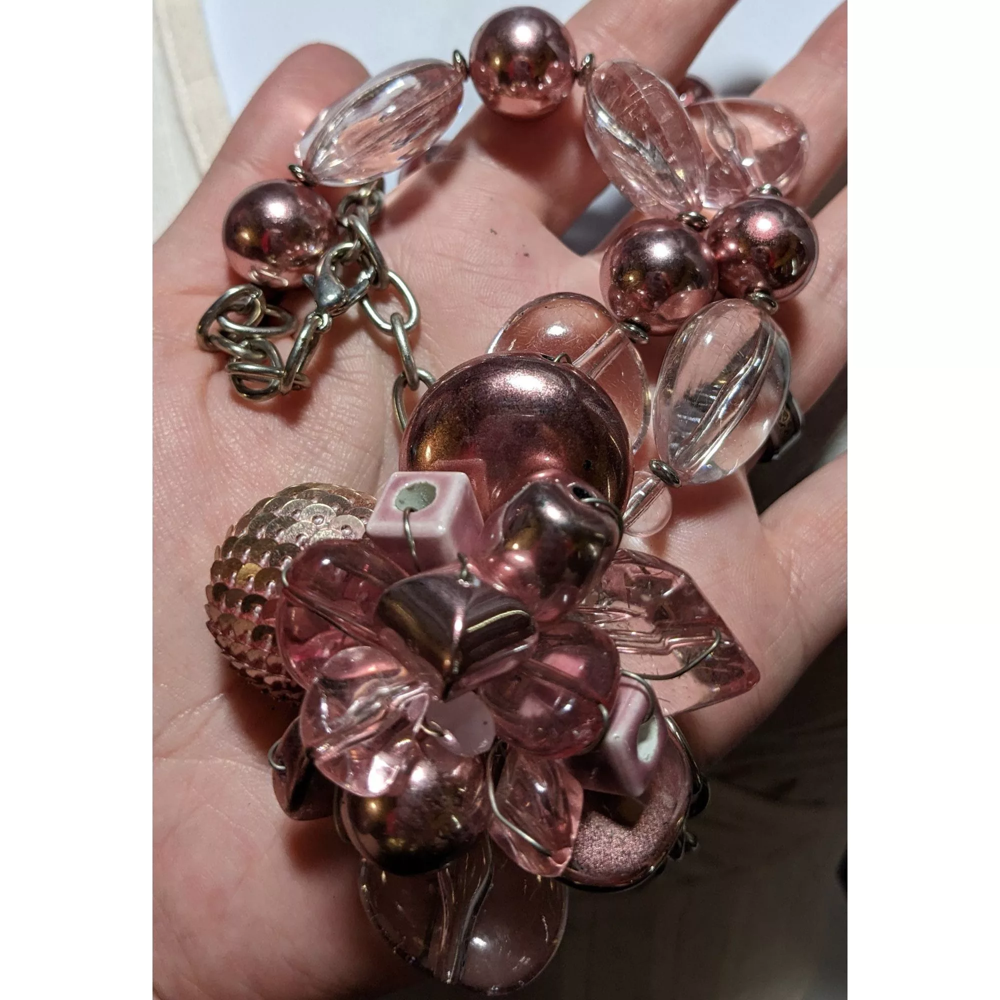 Other Necklaces Other Pink Metallic Floral Statement Necklace