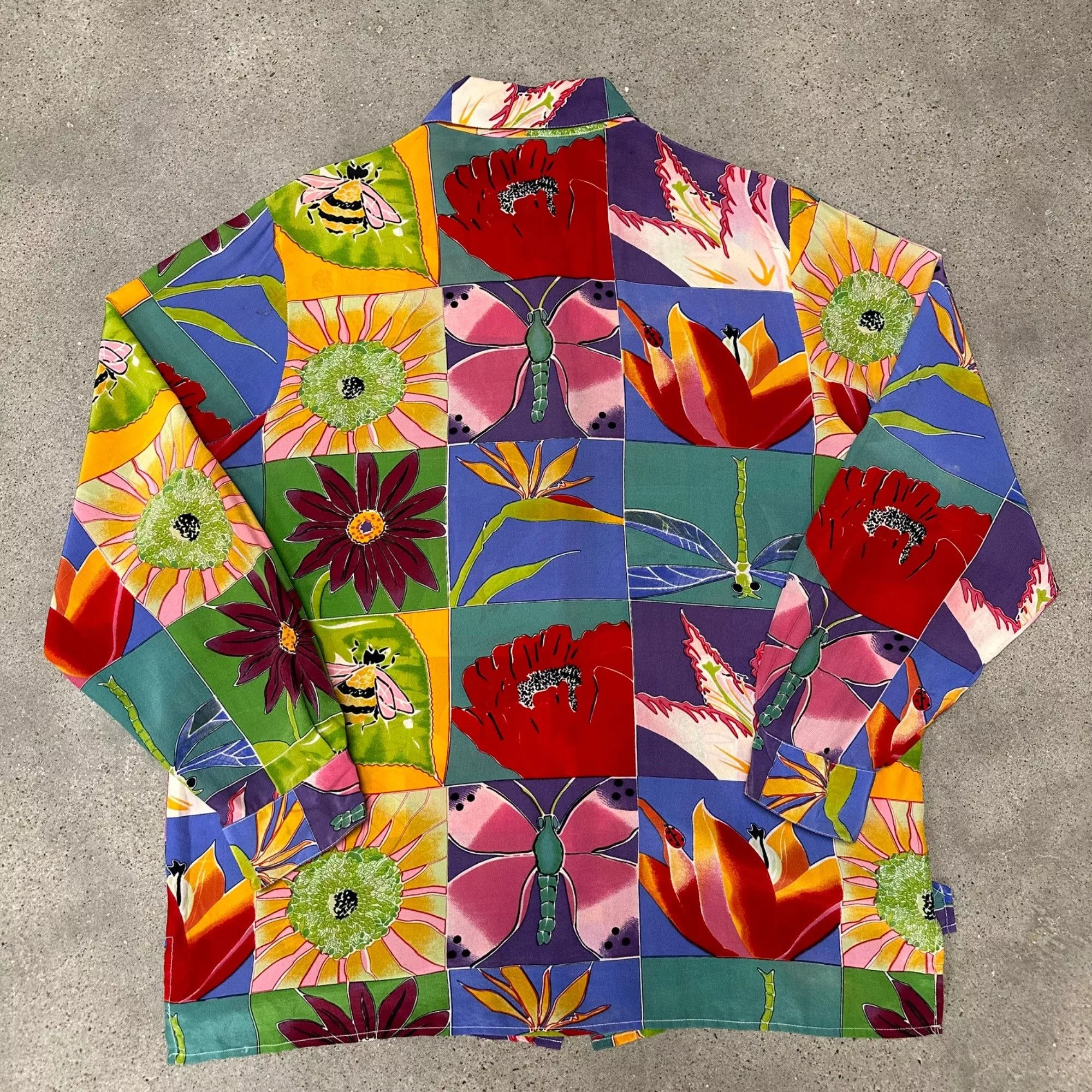 Vintage Shirts Button Ups Vintage Unique Silk Flower Patchwork Button Up Shirt Multi