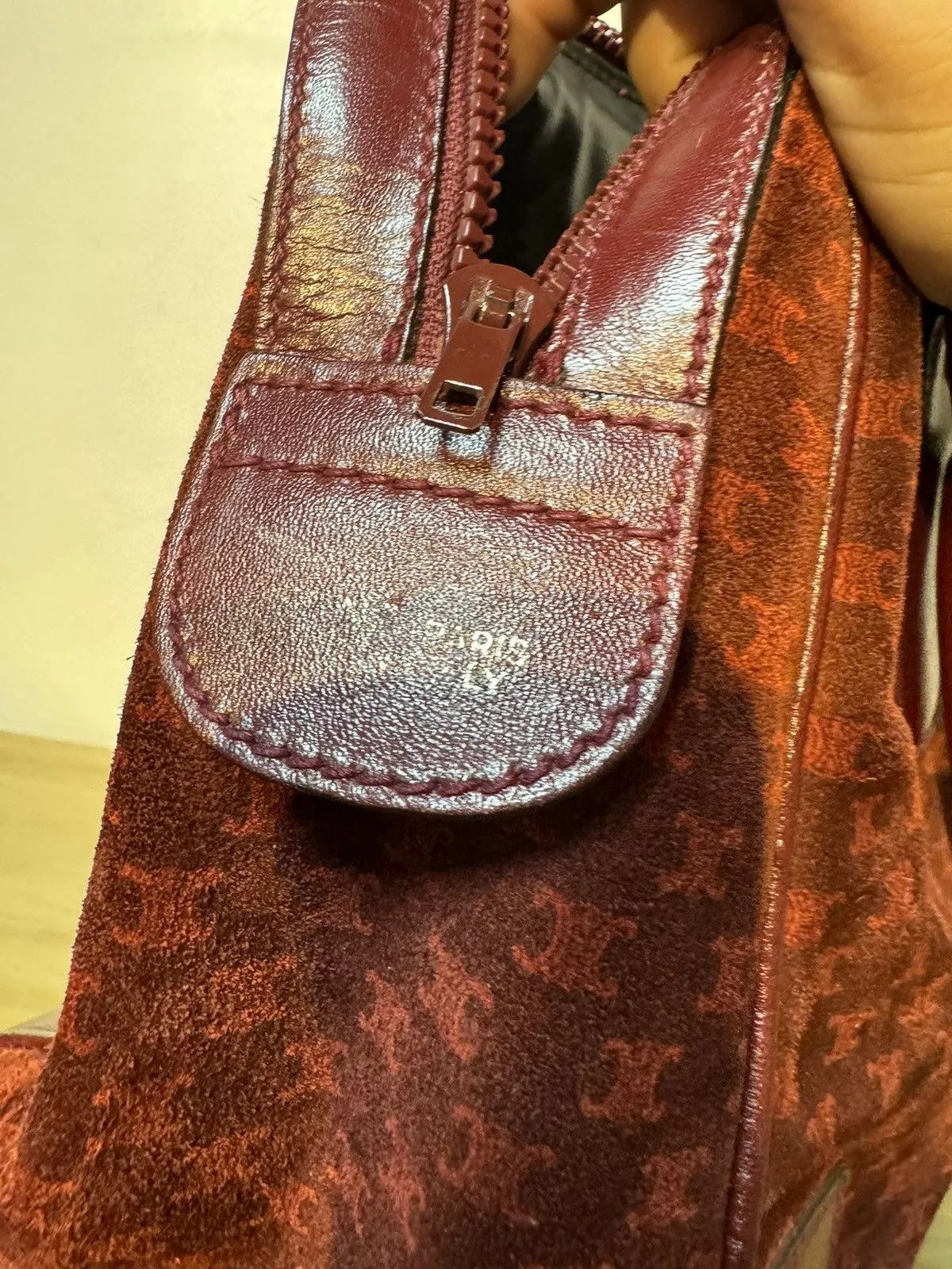 Celine Handle Bags Celine Macadam Handbag Red Suede