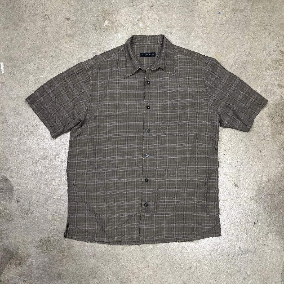 Vintage Polos Vintage Plaid Short Sleeve Button Shirt Small Distressed Beige Streetwear