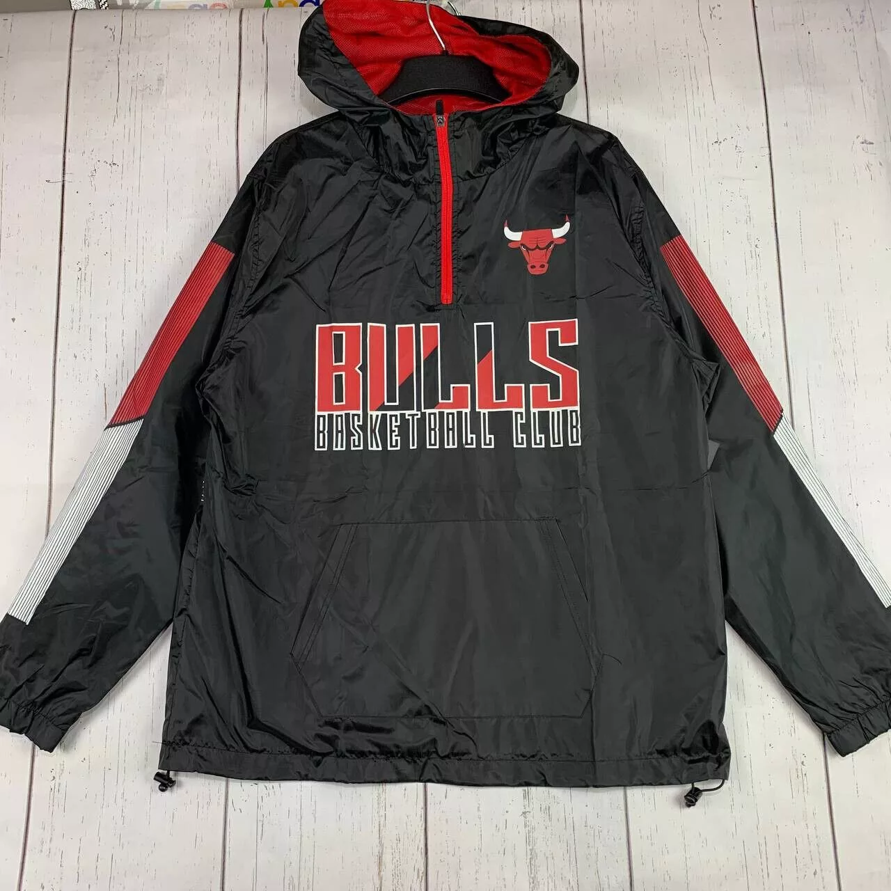 NBA Light Jackets NBA Chicago Bulls Basketball Club 1/4 Zip Windbreaker Jacket Men Black