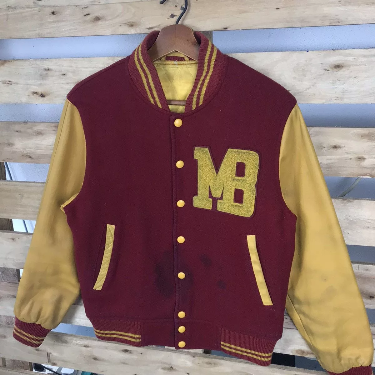 Macbeth Leather Jackets Macbeth × Vintage Vintage Macbeth MB Leather Varsity Jacket Big Logo Multi