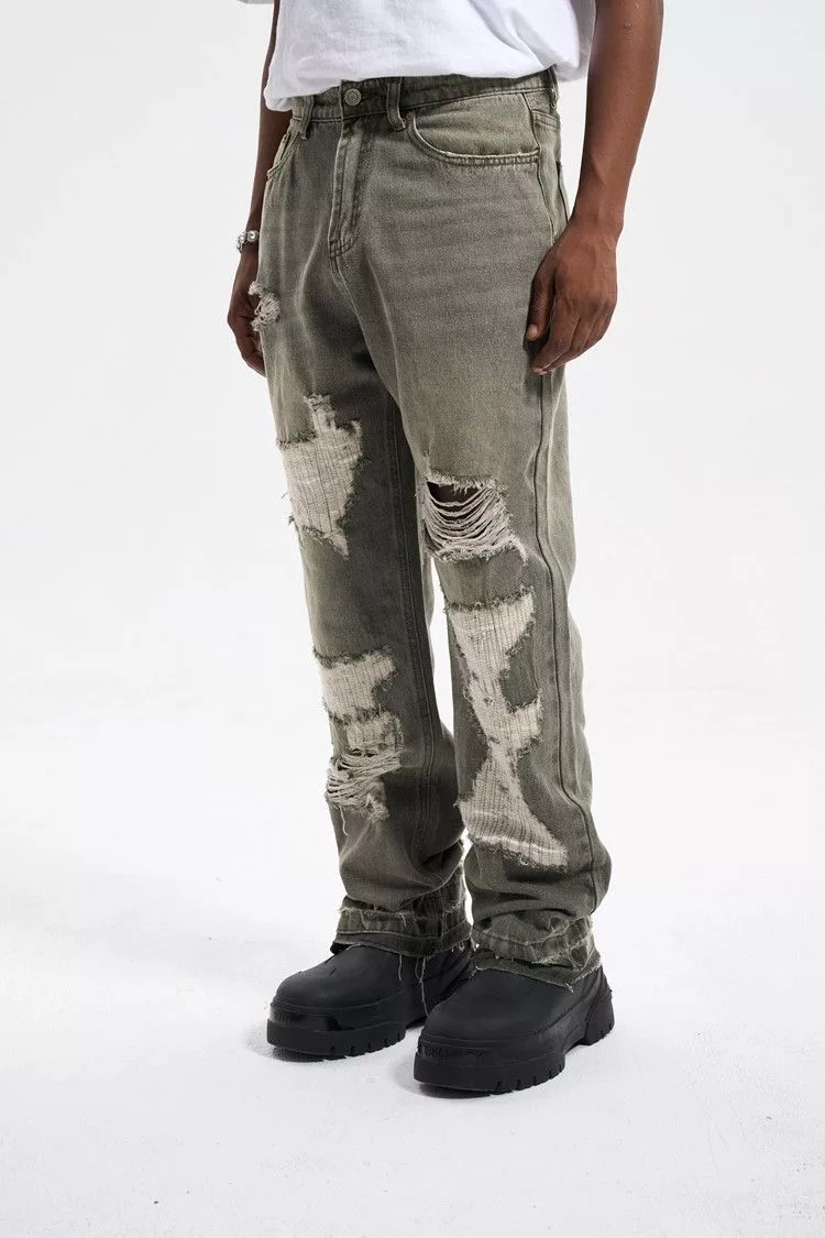 Japanese Brand Denim Japanese Brand × Vintage Patch Damage Straight Jeans Gray Streetwear