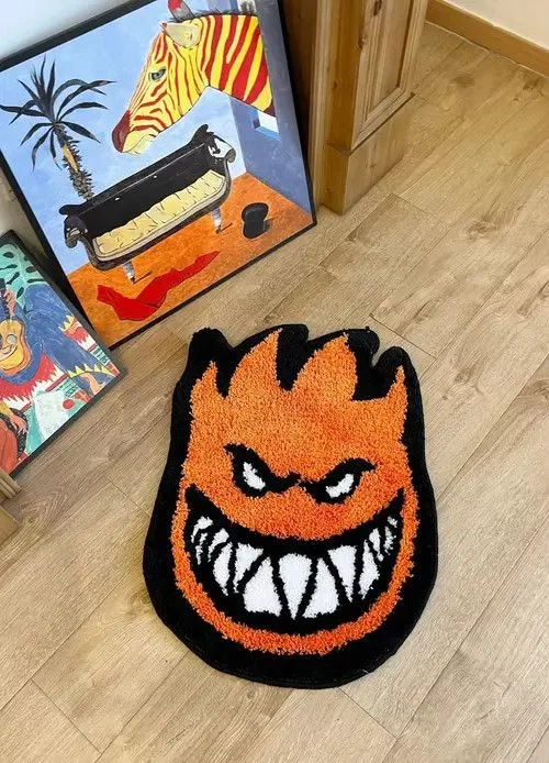 Handmade Miscellaneous 3D Handmade Smile Fire Face Soft Rug Orange