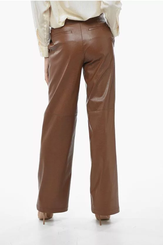 MSGM Pants MSGM og1mm0724 Straight Fit Leather Pants in Brown