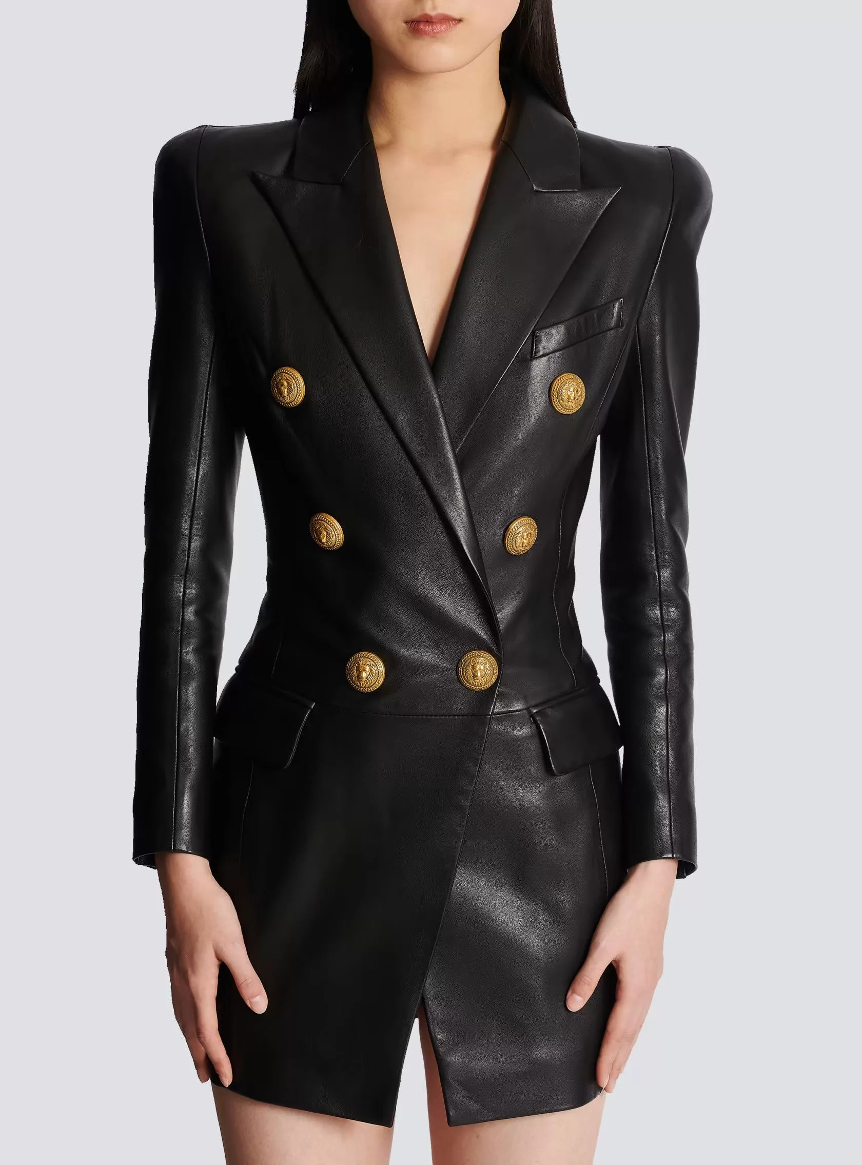 Balmain Mini Dresses Balmain o1w1db10624 Leather Blazer in Black