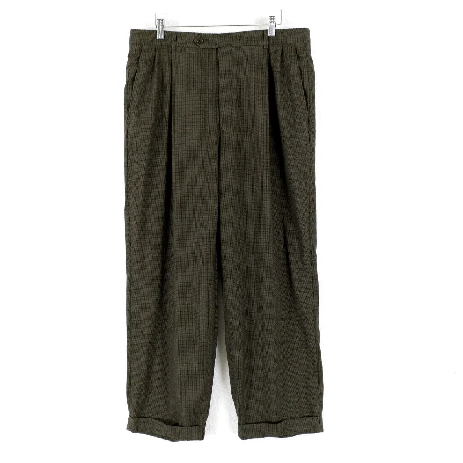 Hart Schaffner Marx Formal Trousers Hart Schaffner Marx Wool Green Star Check Pleated Cuffed Dre