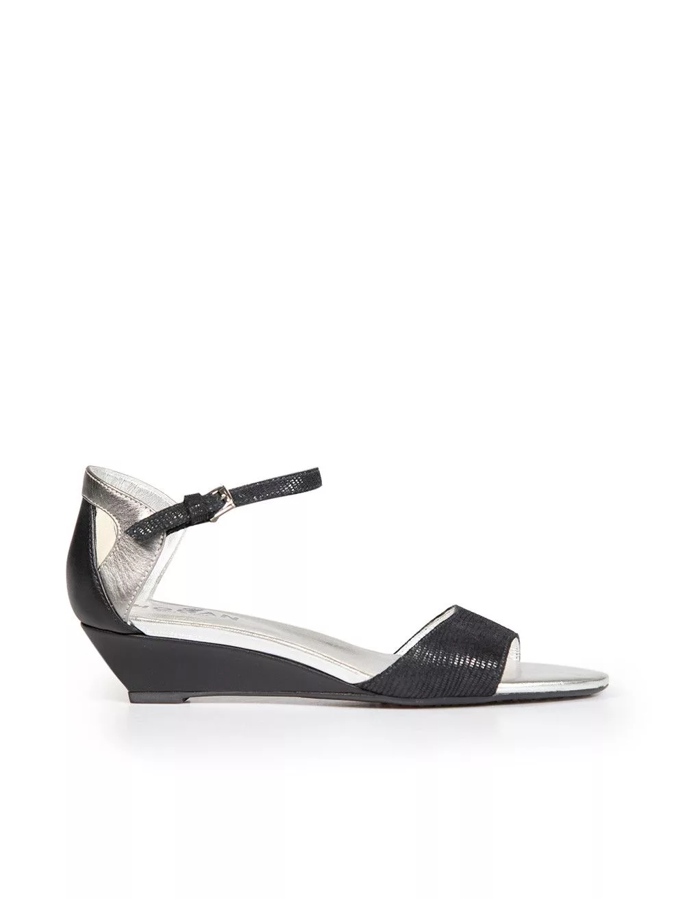 Hogan Sandals Hogan Black Suede Lizard Embossed Strap Sandals