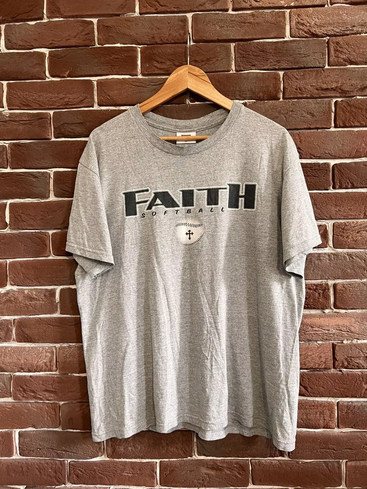 Nike Short Sleeve T Shirts Nike × Vintage Vintage 00s Nike Faith Softball Grey M Y2K T shirt Hype Gray Streetwear