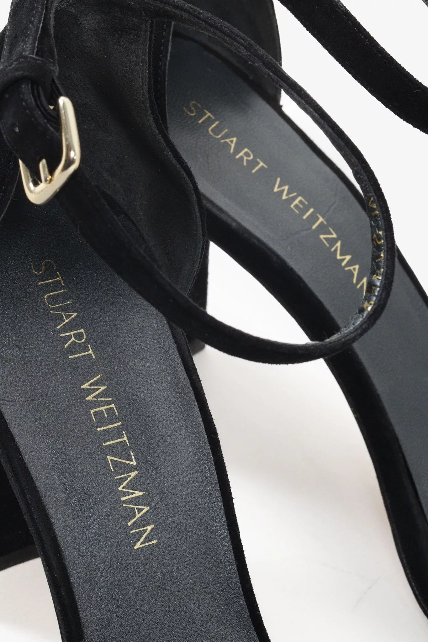 Stuart Weitzman Heels Stuart Weitzman Black Pearl Studded Open-Toe Heeled Sandals