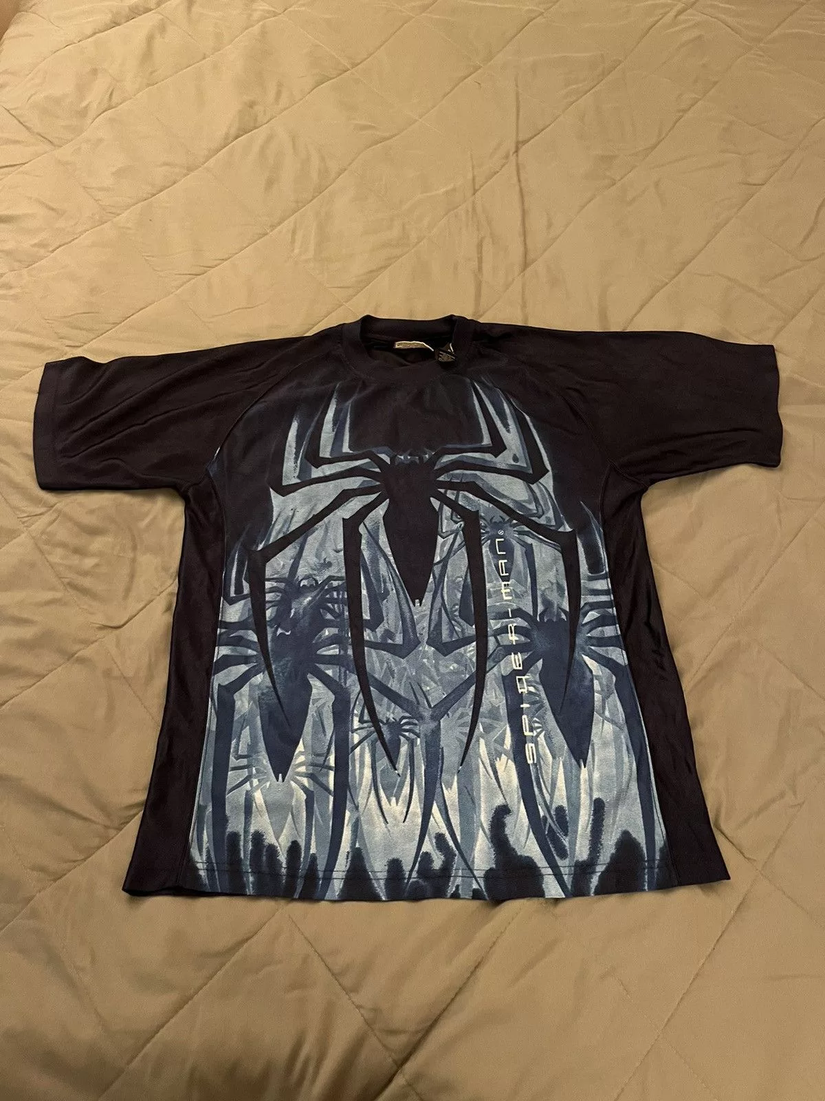 Vintage Jerseys Vintage Y2K Spider-Man mesh movie promo shirt Blue Streetwear