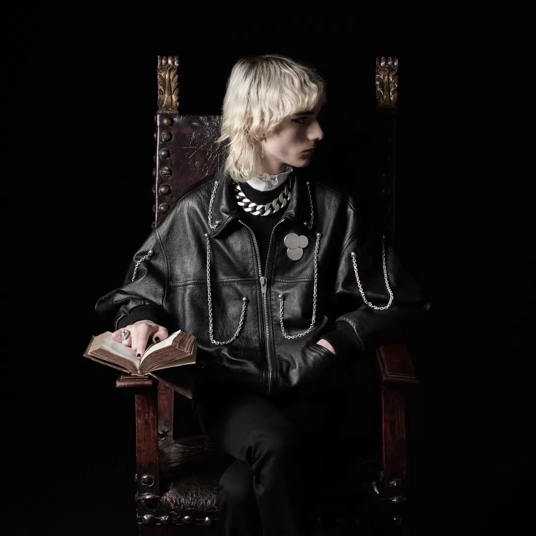 Celine Leather Jackets Celine × Hedi Slimane CELINE Oversized chains Leather Blouson Jacket Black
