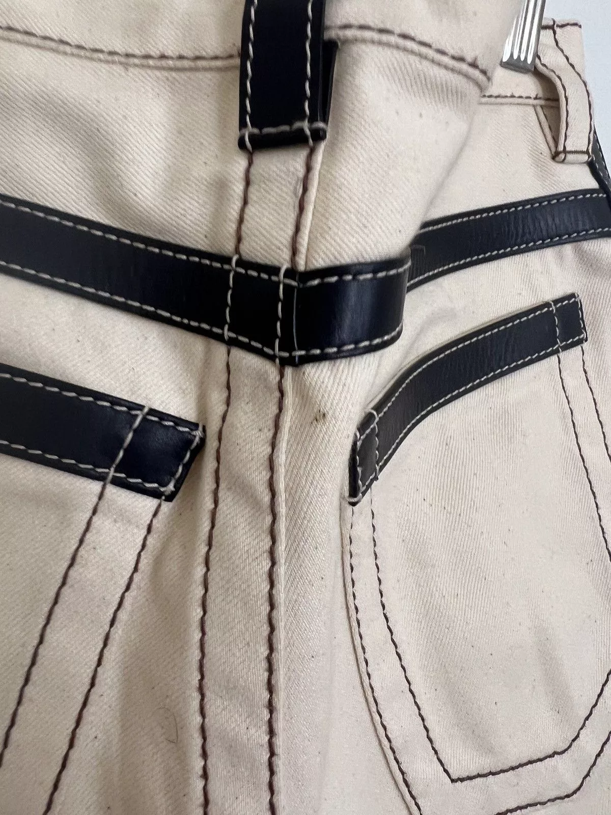 Prada Denim PRADA Spring 2015 leather trim natural color denim jeans 30 White
