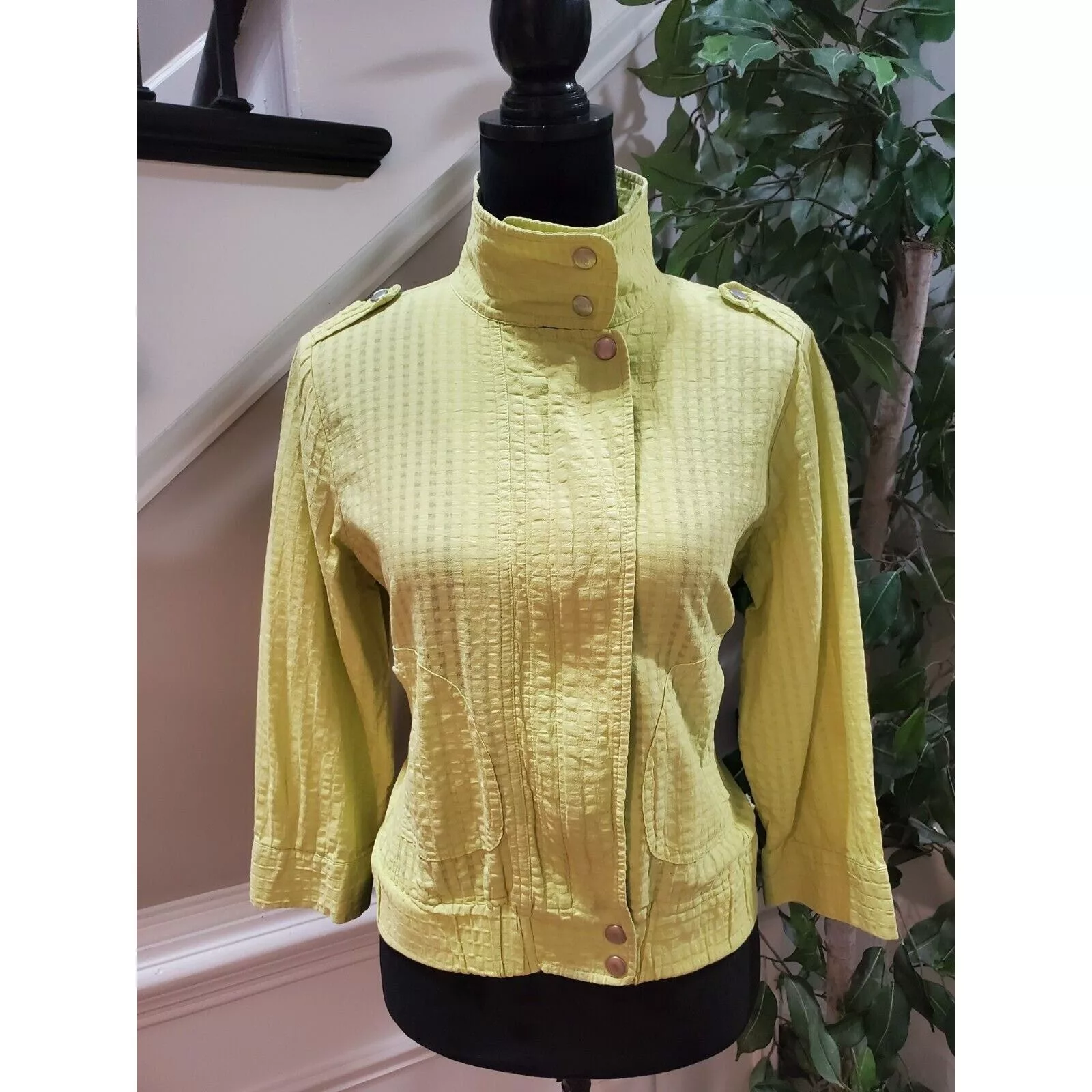 Chicos Jackets Chicos Chico's Long Sleeve Mock Neck Button Jacket Size 1 (Medium) Green