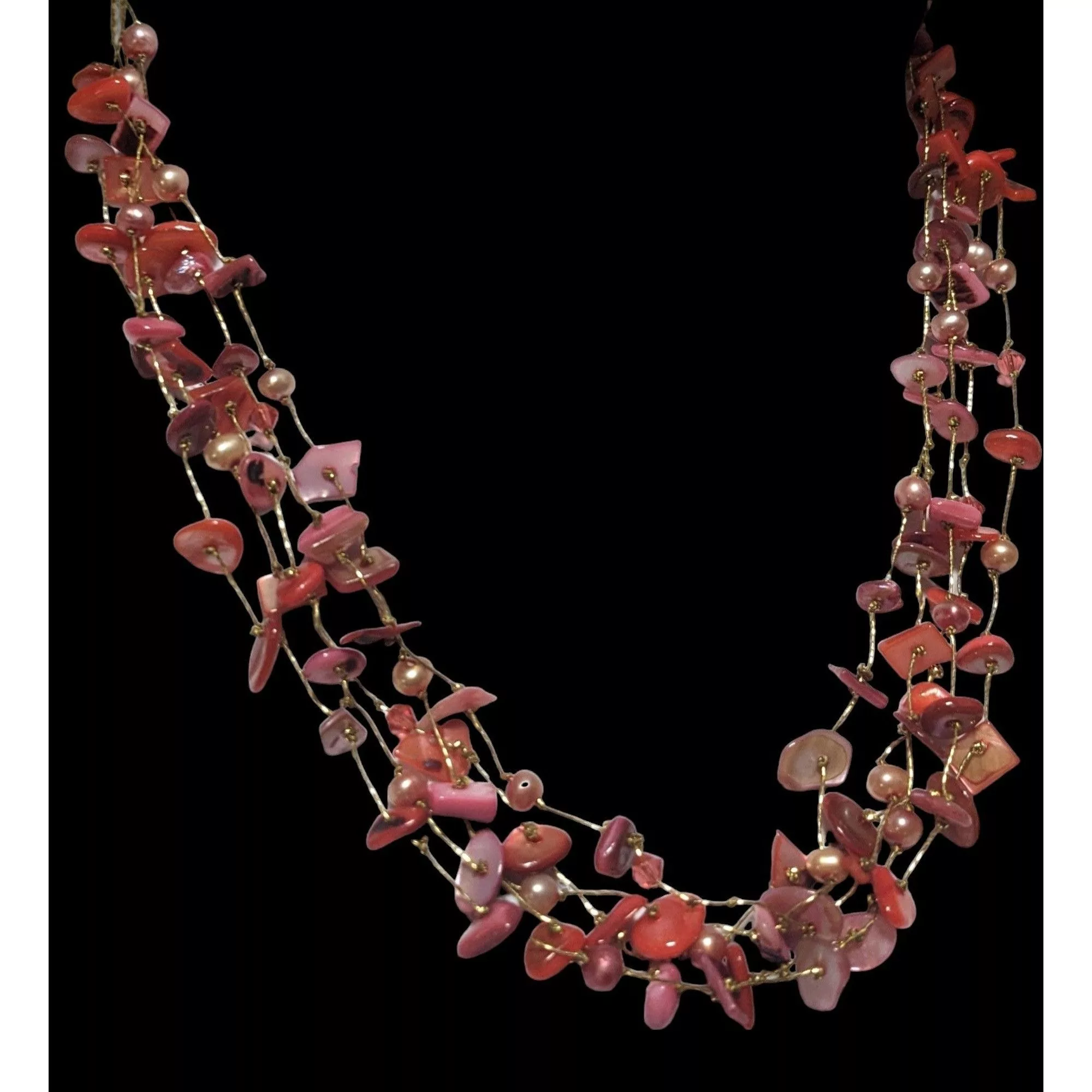 Other Necklaces Other Multi-Strand Pink Shell Chip And Pearl Necklace