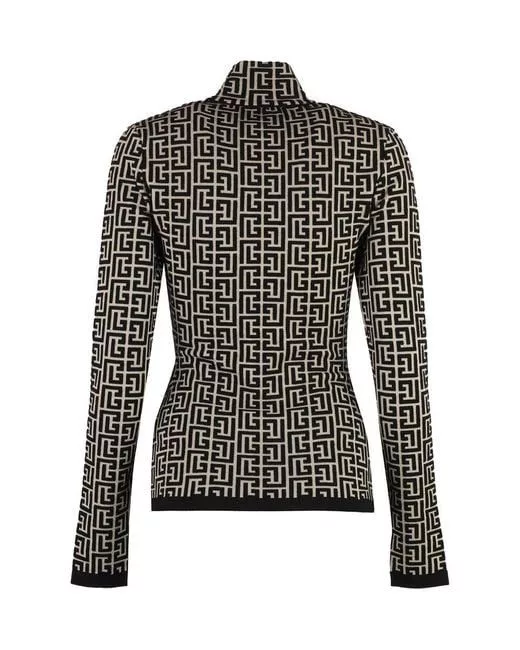 Balmain Sweaters Balmain o1w1db10624 High neck Monogram Wool Sweater in Black