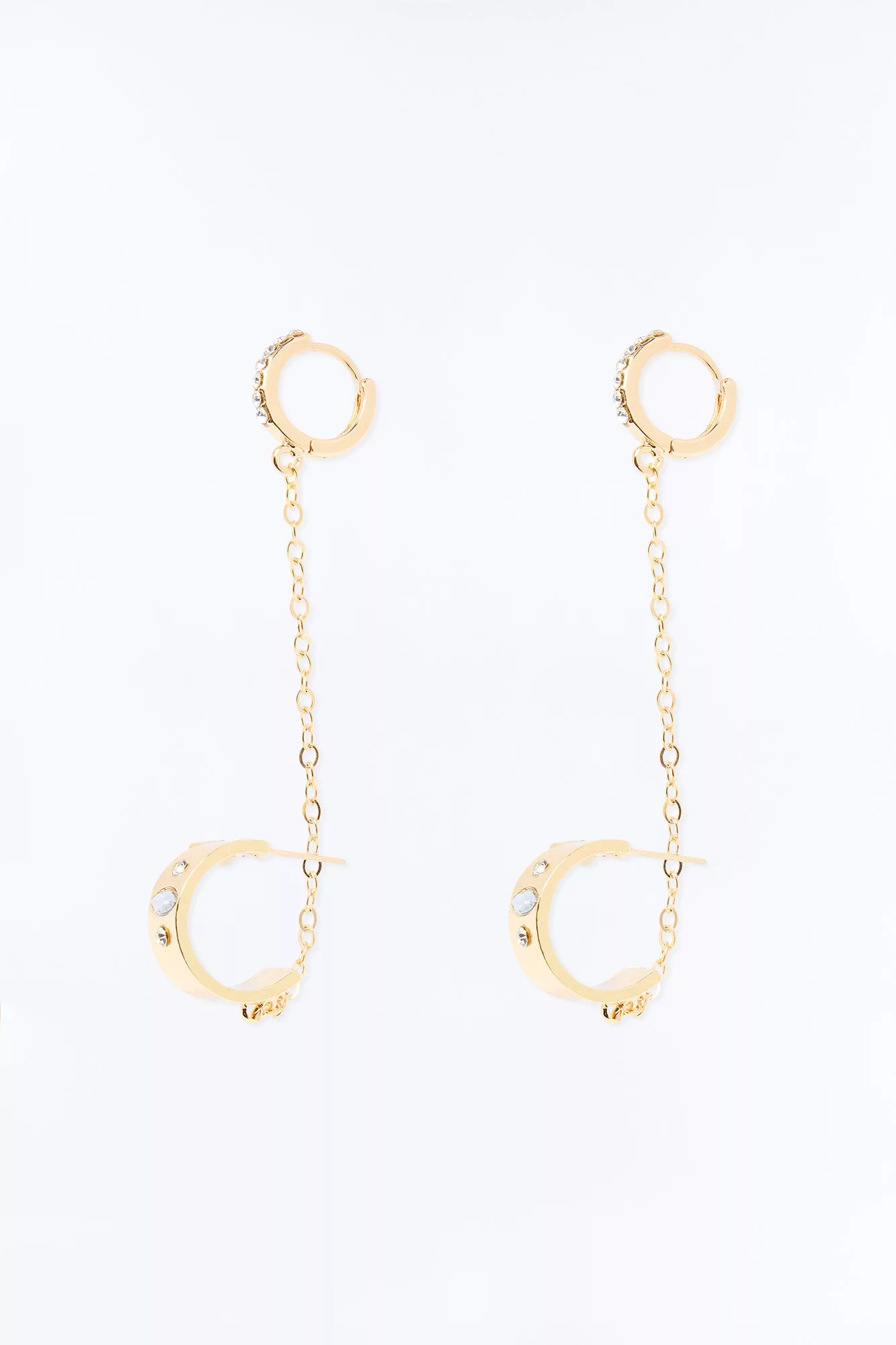 Bezel Double Piercing Earrings - Gold