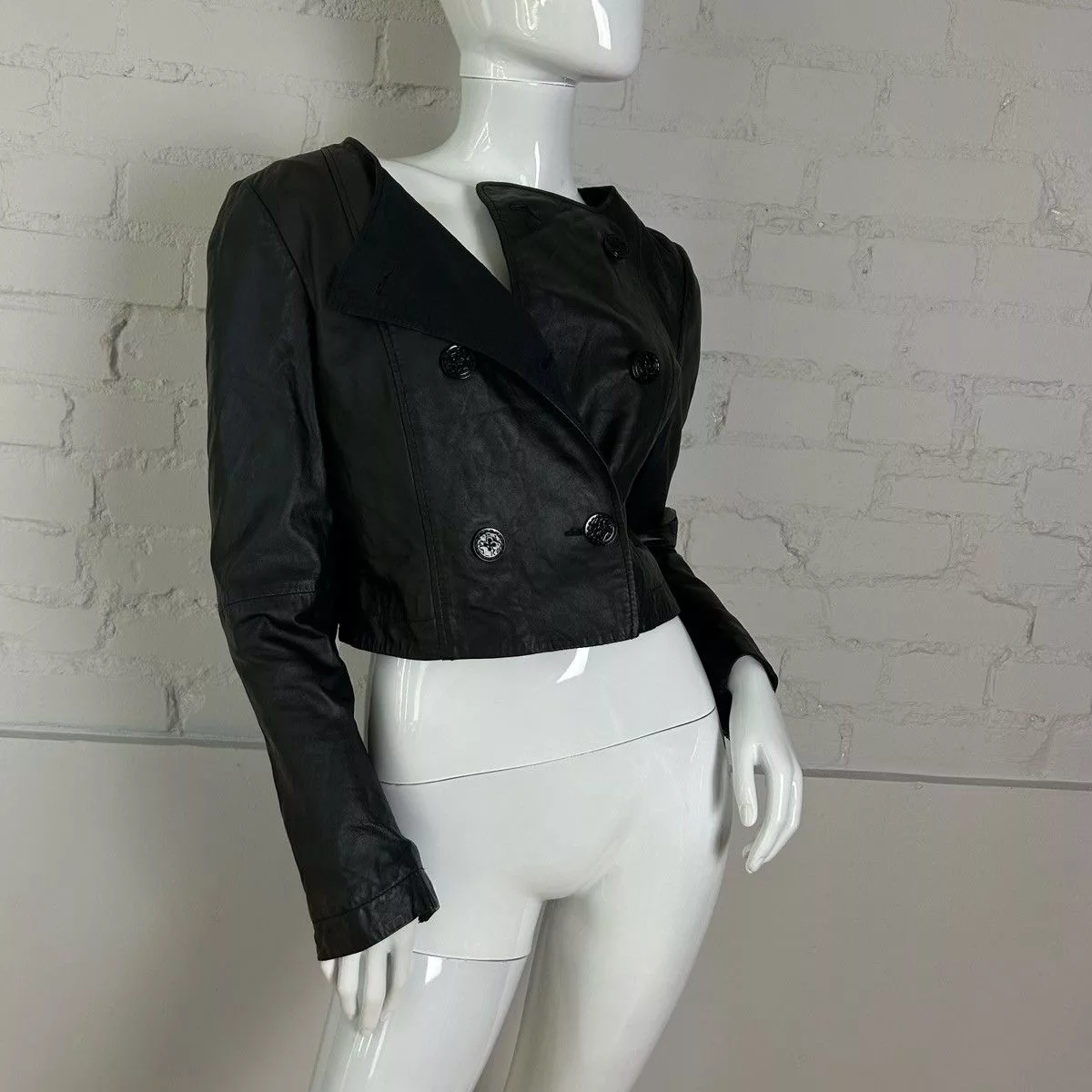 Vintage Leather Jackets Vintage Insane leather cropped jacket with buttons Black Avant-Garde