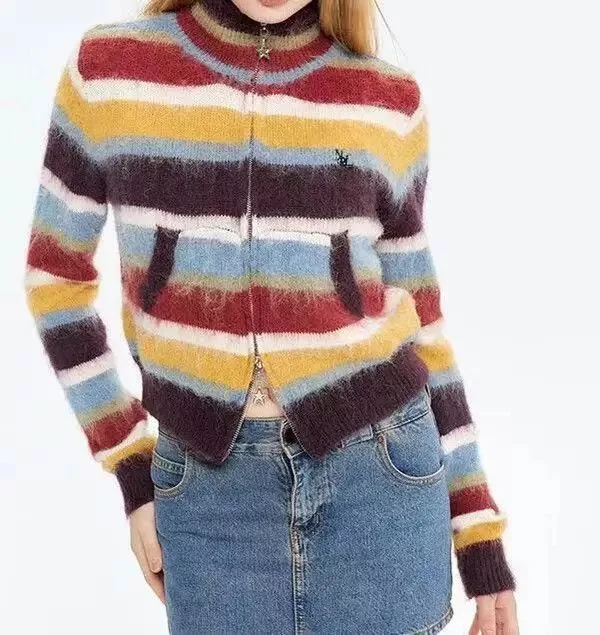 Designer Sweaters Designer × Japanese Brand striped cardigan sweater Red Streetwear