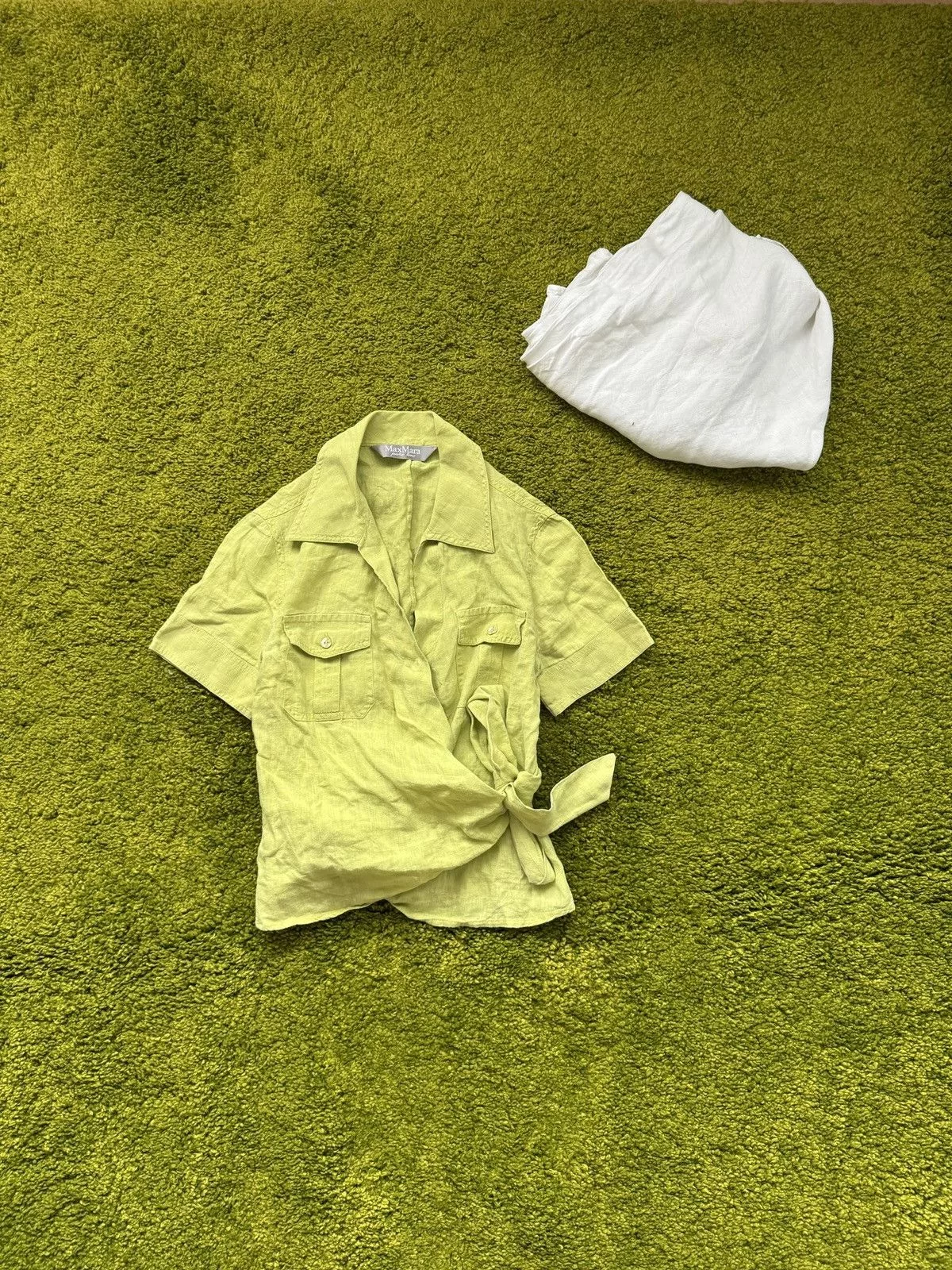 Designer Blouses Designer × Max Mara × Weekend Max Mara Max Mara 100% linen blouse shirt Green