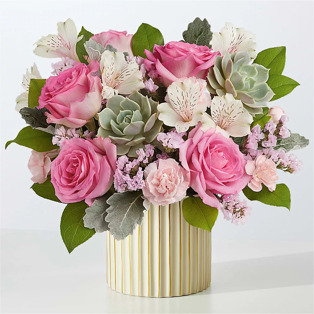 Dusty Rose Bouquet with Ivory Vase