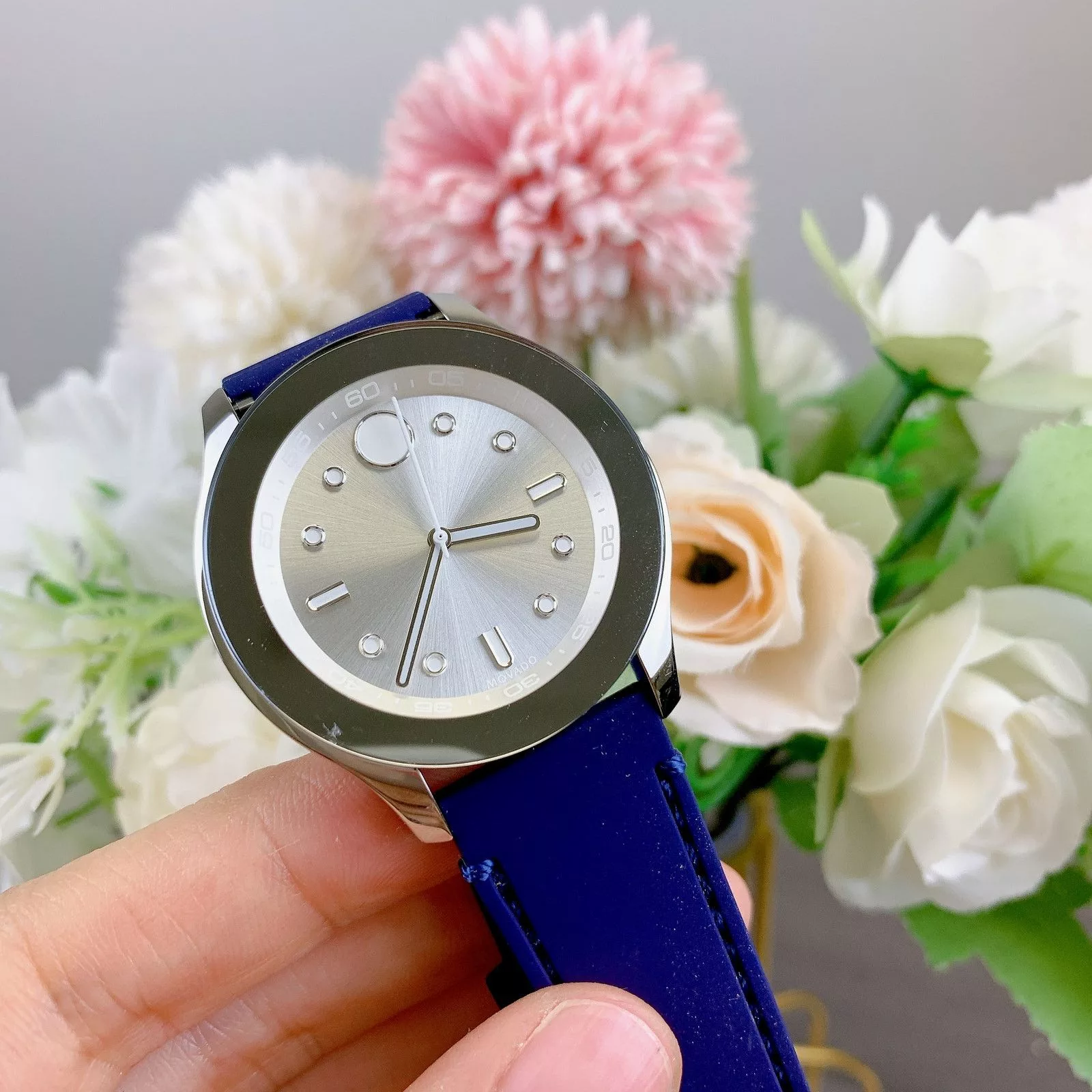Movado Wallets Movado 3600716 Bold Silver Dial Blue Silicone Strap Watch