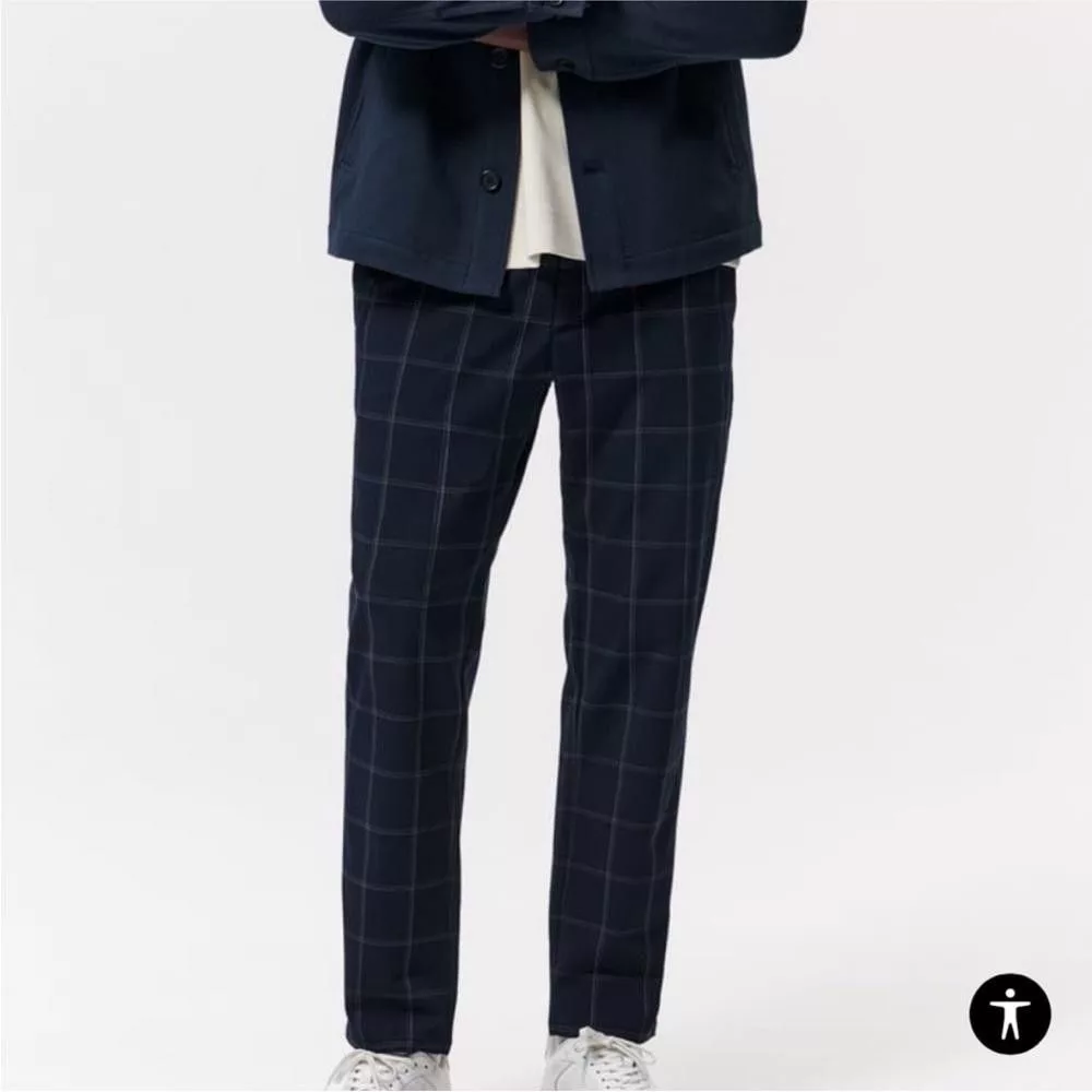 Zara Casual Pants Zara Men’s The Driver Slim Stretch Pant Navy Plaid Medium Blue