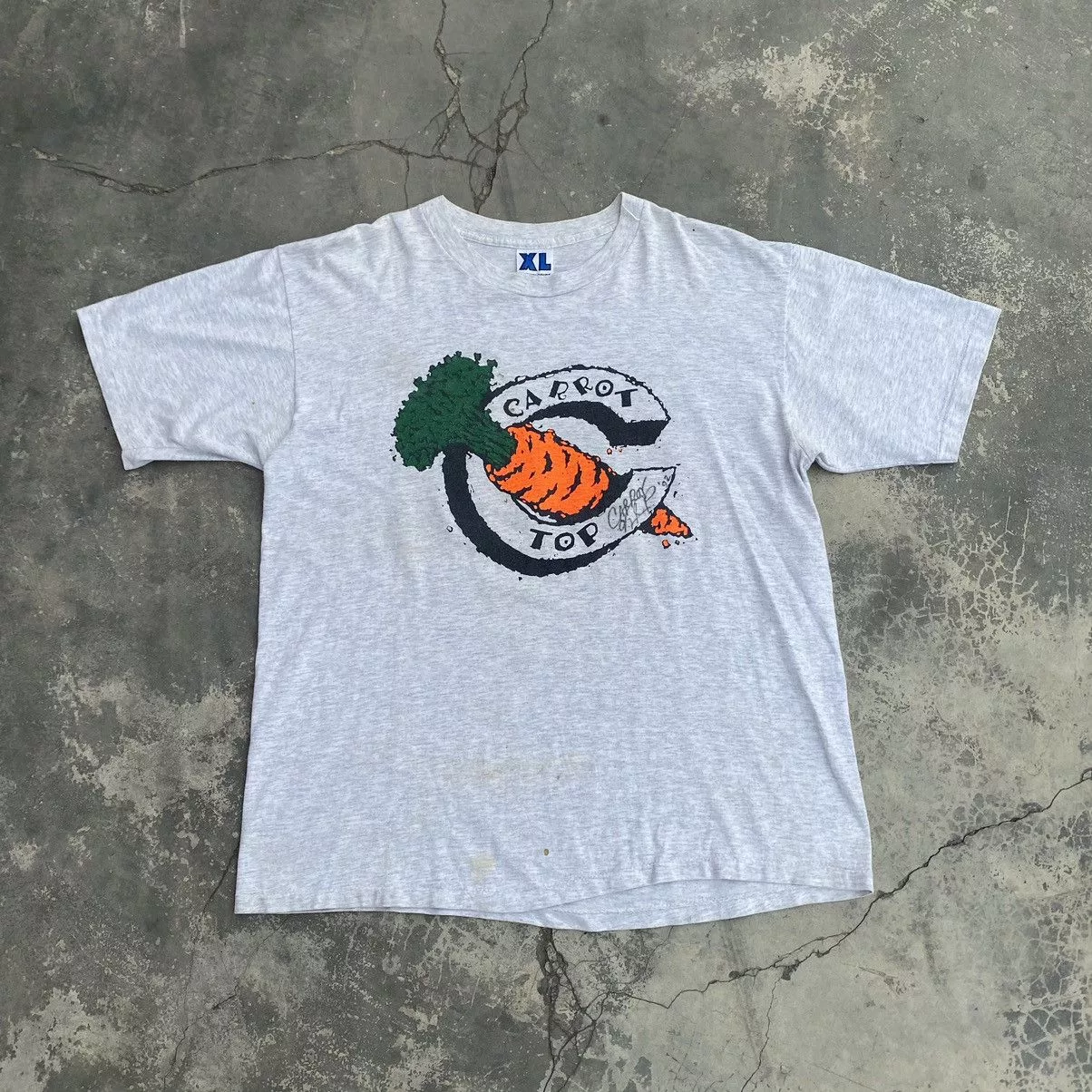 Rap Tees Short Sleeve T Shirts Rap Tees × Vintage 1992 Autographed Carrot Top tee GW002 Gray