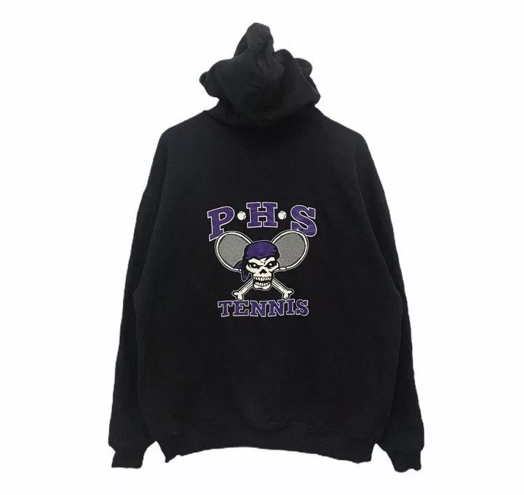 Jerzees Sweatshirts Hoodies Jerzees × Vintage Vintage Jerzees Skulls Tennis Hoodie Big Skulls Black