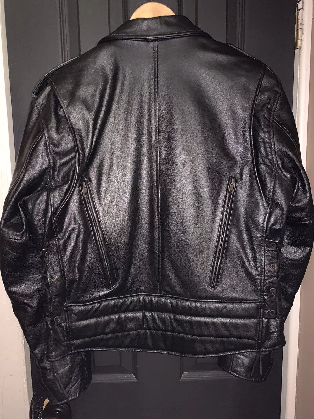 Vintage Leather Jackets Vintage × Xelement Leather Motorcycle Jacket Black