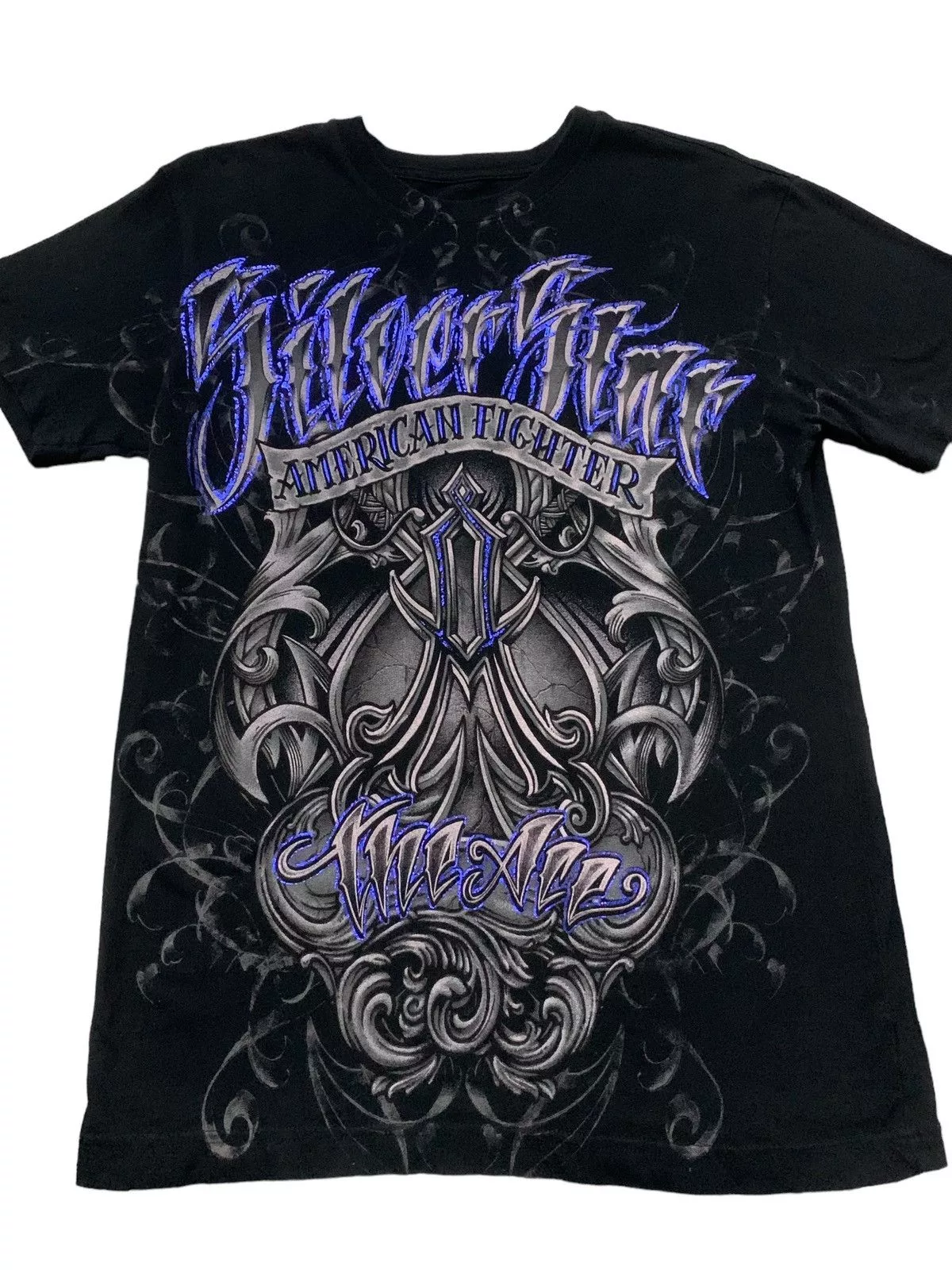 Affliction Short Sleeve T Shirts Affliction × Ed Hardy Affliction Silver Star American Fighter MMA Elites Tshirt Black Streetwear