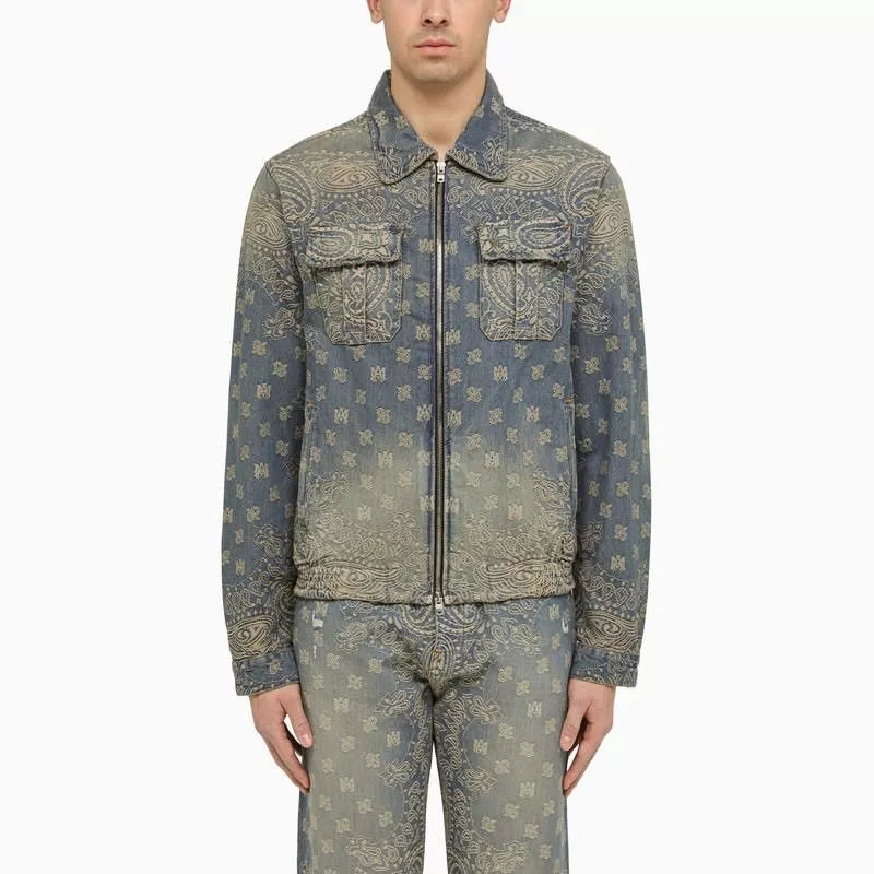 Amiri Denim Jackets Amiri Bandana Pattern Denim Jacket Blue