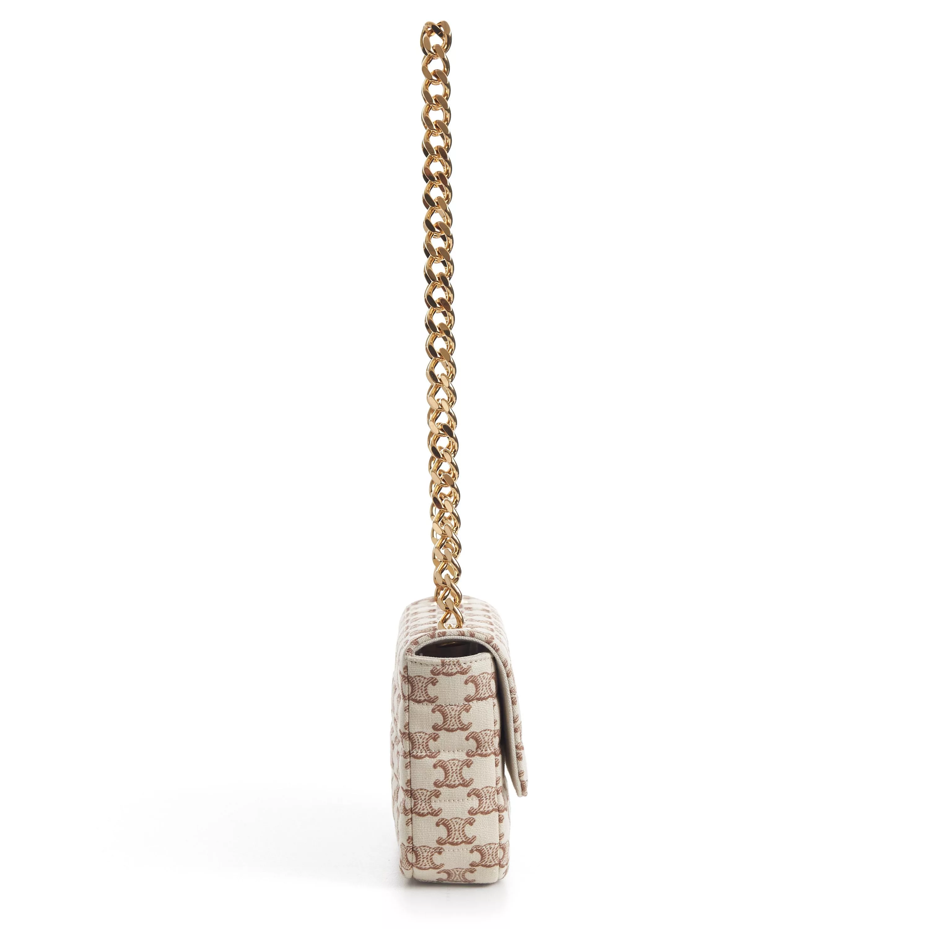 Celine Shoulder Bags Celine Chain Shoulder Bag - Matelasse - Triomphe Canvas Print White Luxury