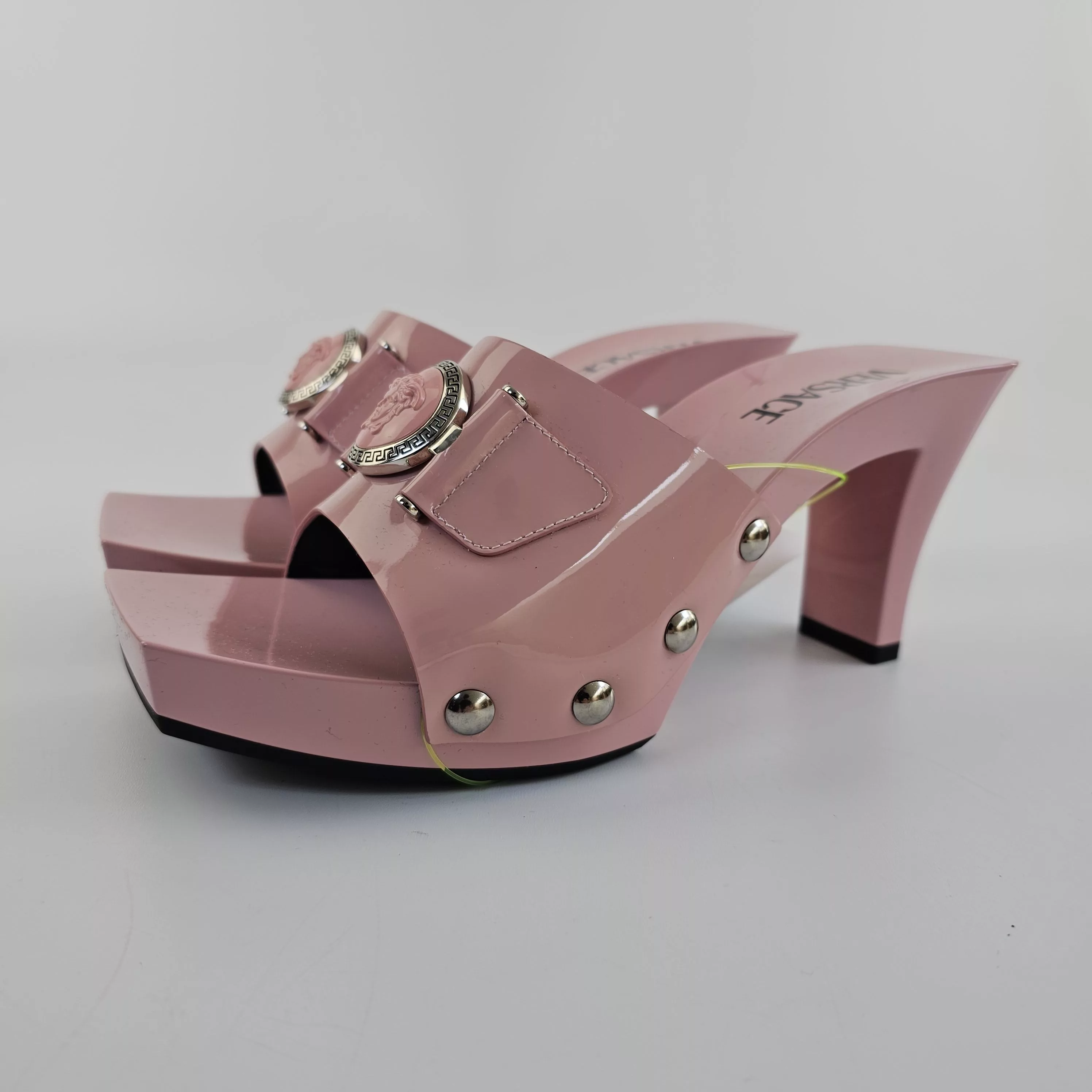Versace Heels Versace Medusa Buckle Pink 60mm Patent Leather Mules New