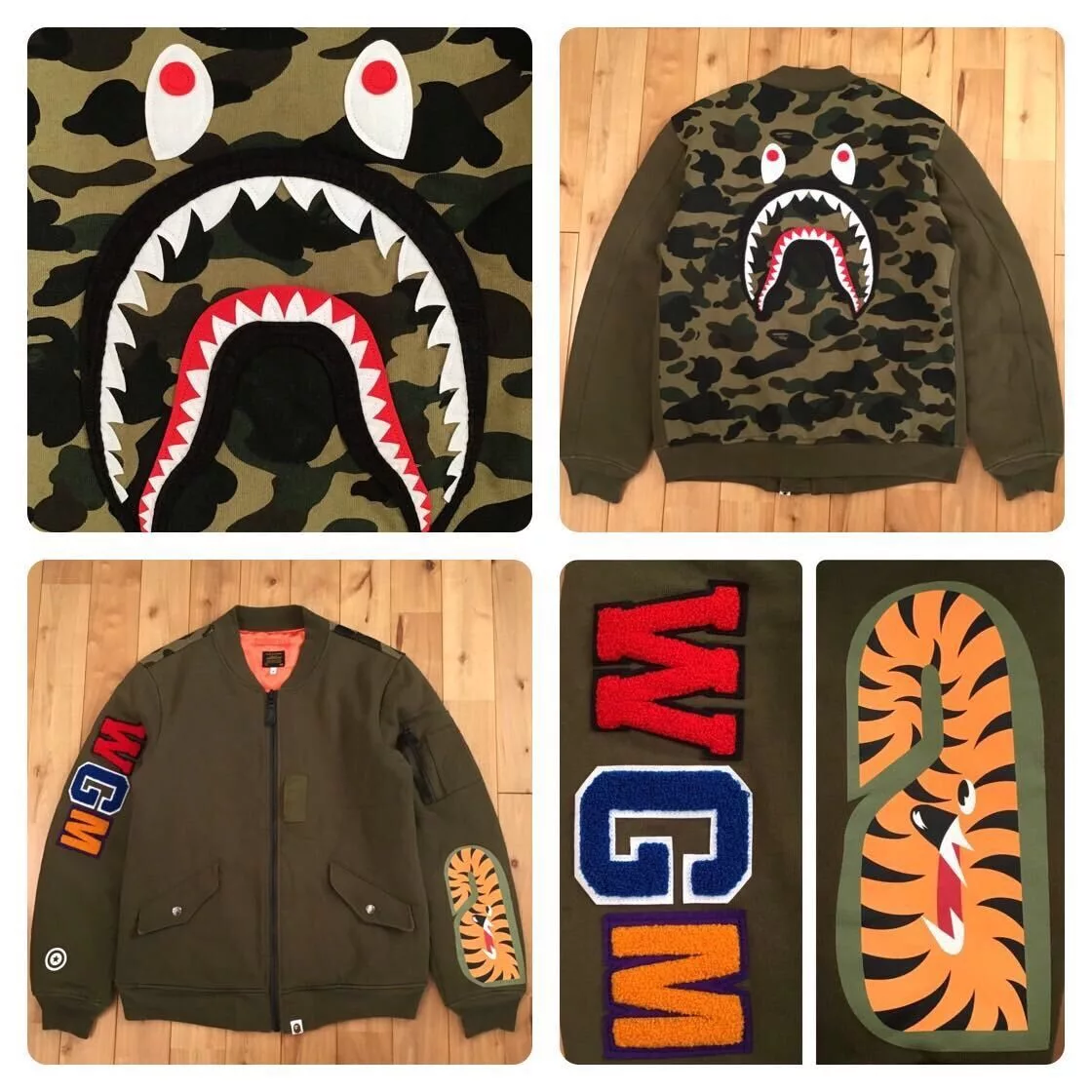 Bape Bombers BAPE camo SHARK MA-1 Sweat Bomber Jacket a bathing ape Green