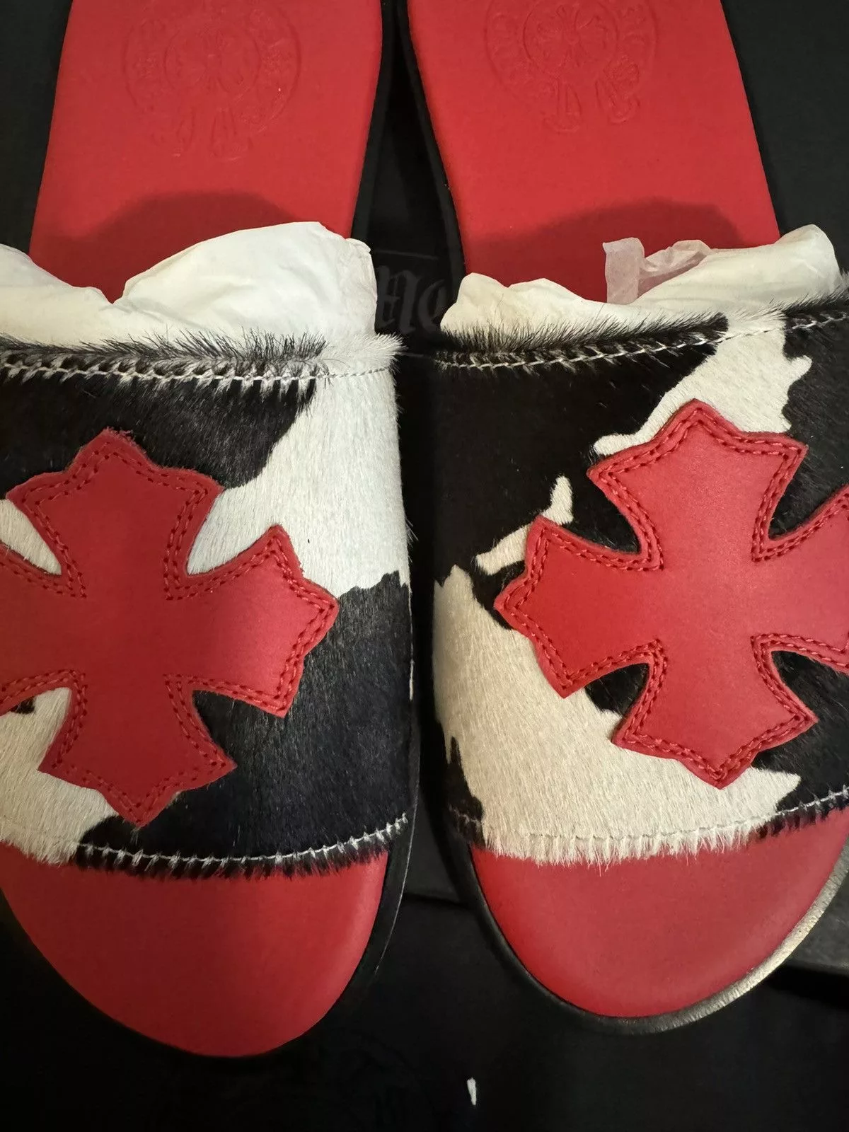 Chrome Hearts Slip Ons chrome hearts red cow patch slide