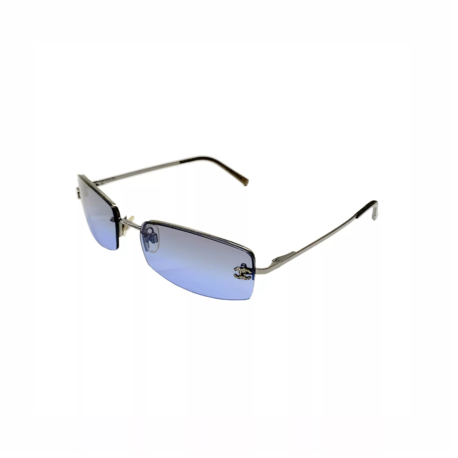 Chanel Sunglasses 00s Chanel Blue Tinted Silver CC Logo Rhinestone Sunglasses