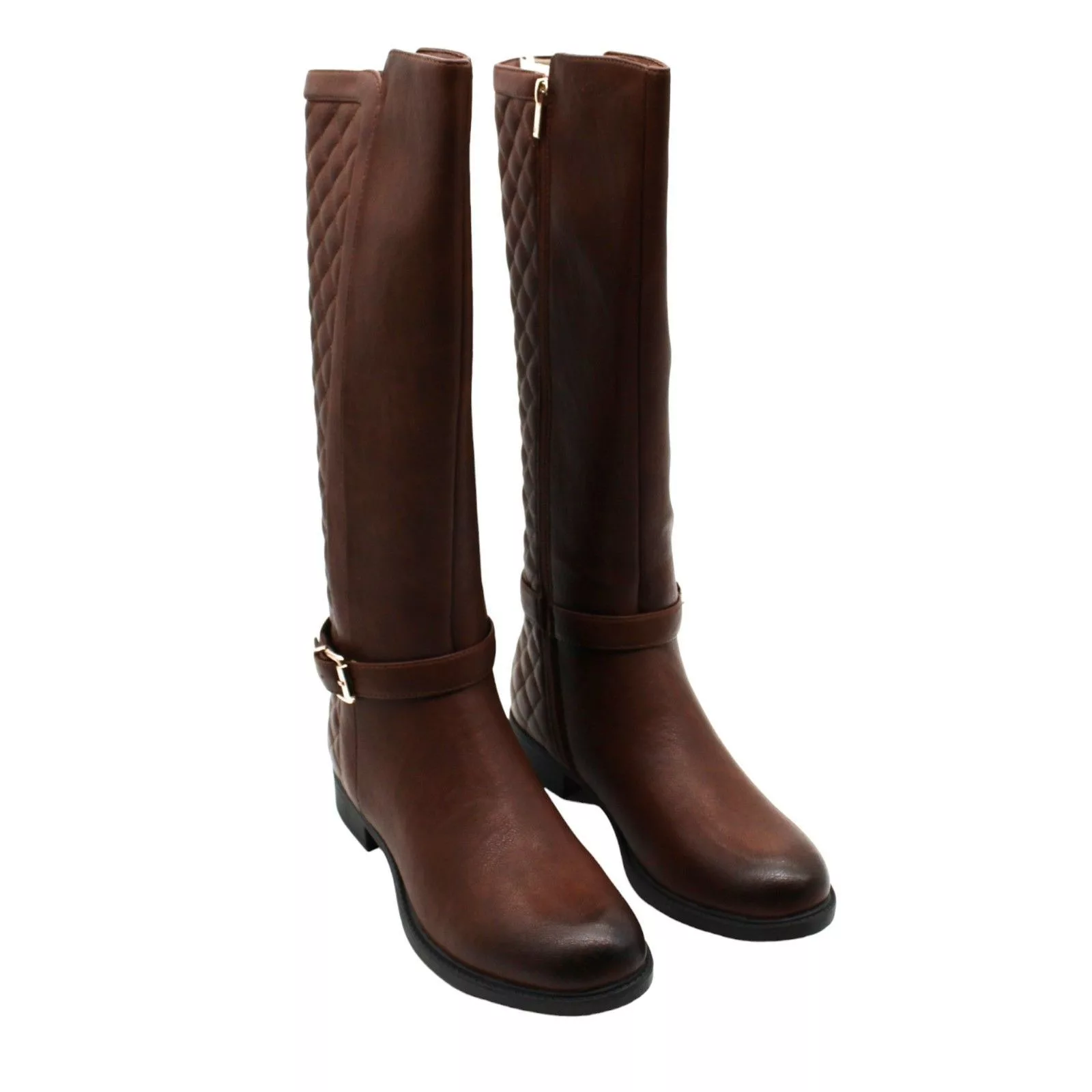 Other Boots Other New York & Company Womens Raised Diamond Pattern Zipper Shaf Brown