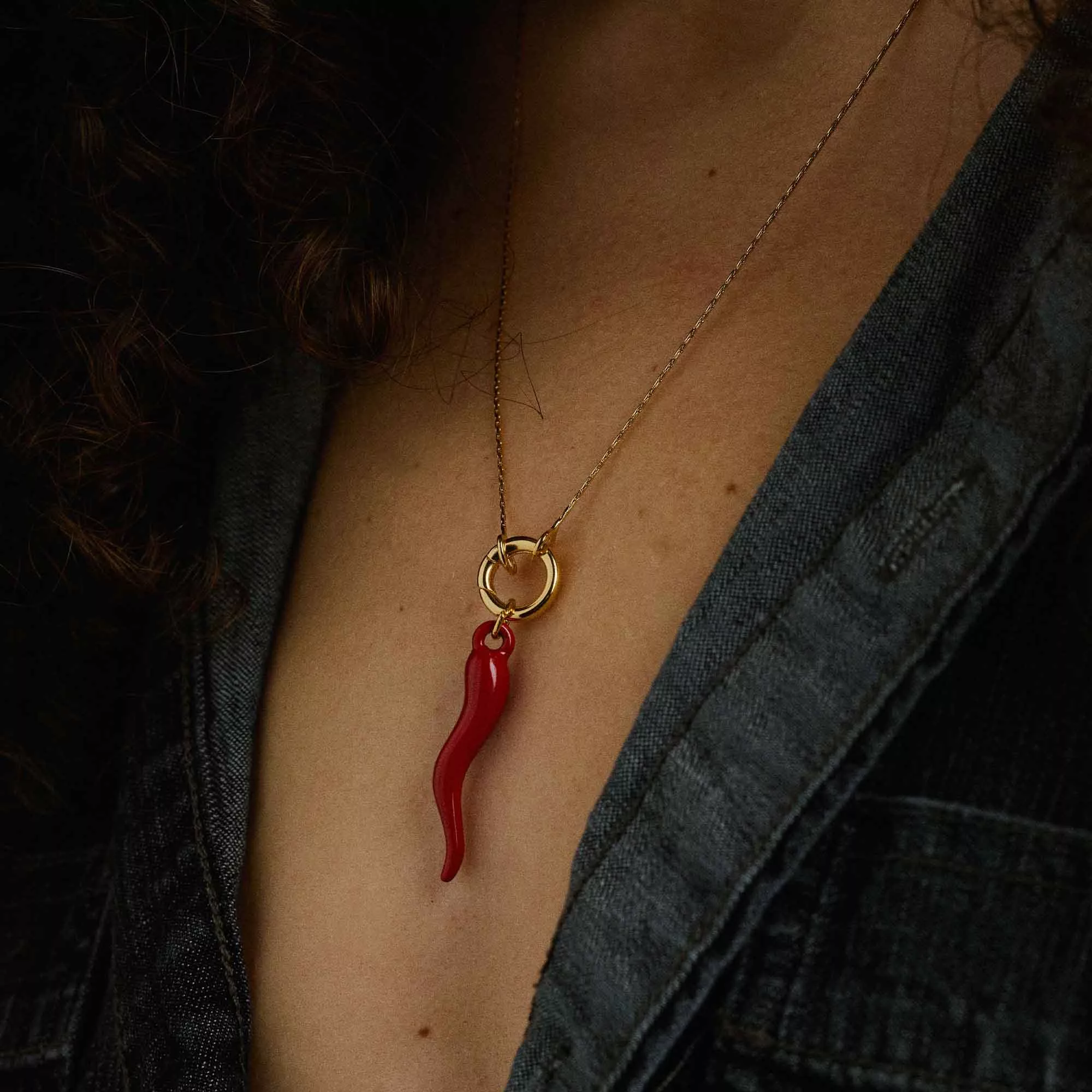 Red Italian Horn Expandable Necklace