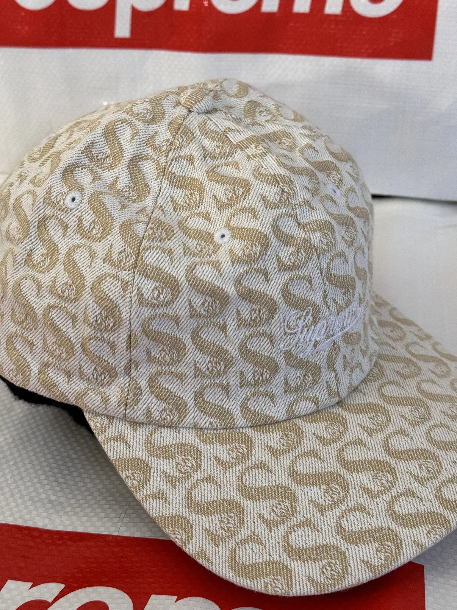 Supreme Hats Supreme Monogram Denim 6-Panel Tan cap hat Brown