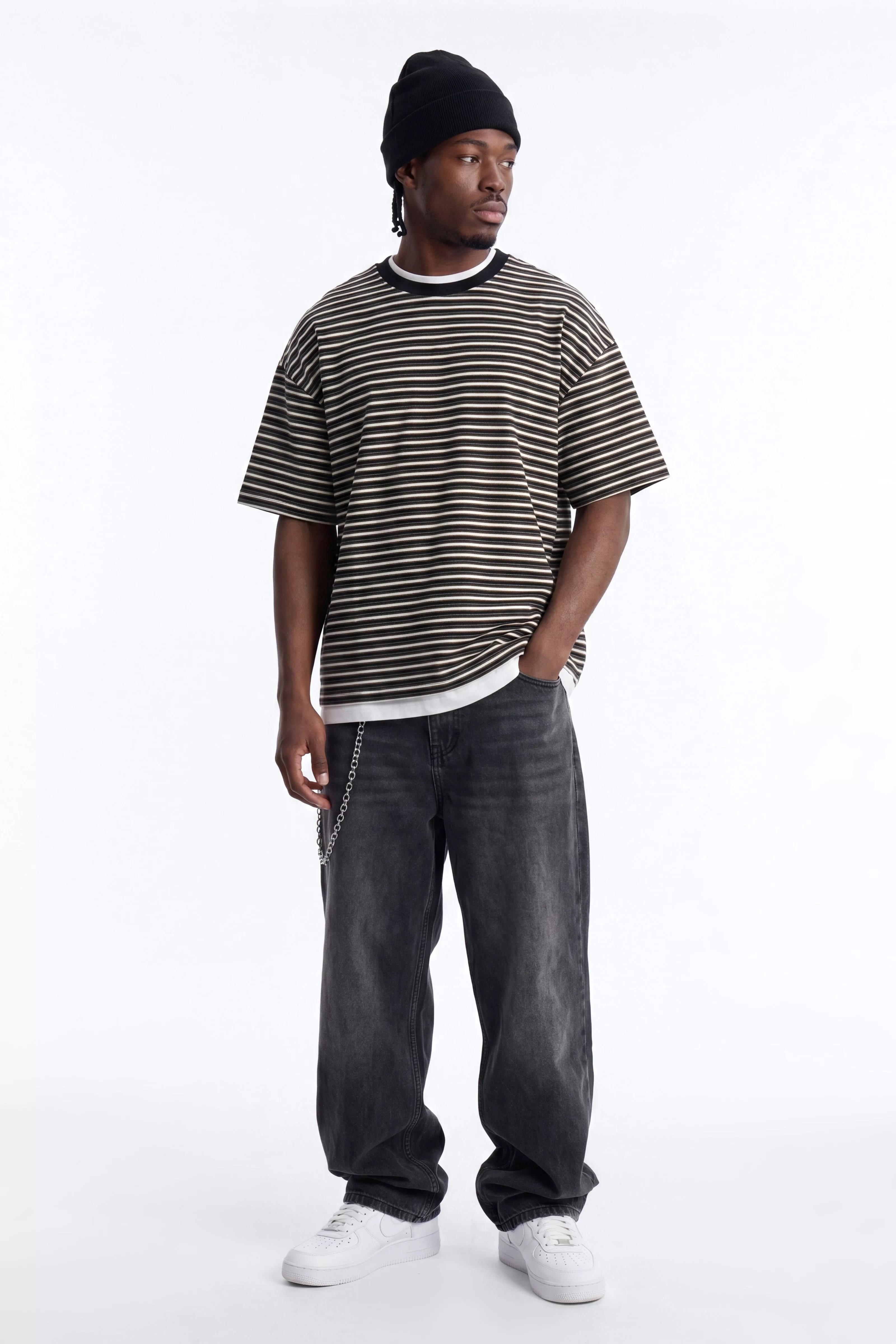 Tate Stripe Oversized Crewneck Tee - Black/combo