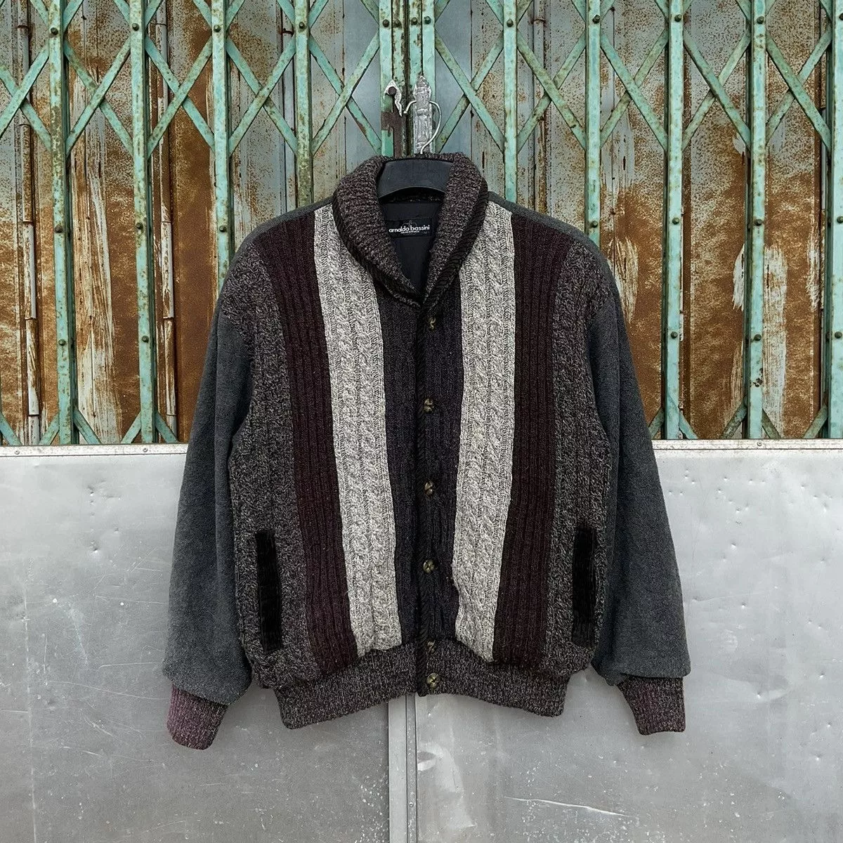 Designer Heavy Coats Designer × Japanese Brand CARDIGAN ARNALDO BASSINI ITALIAN Gray
